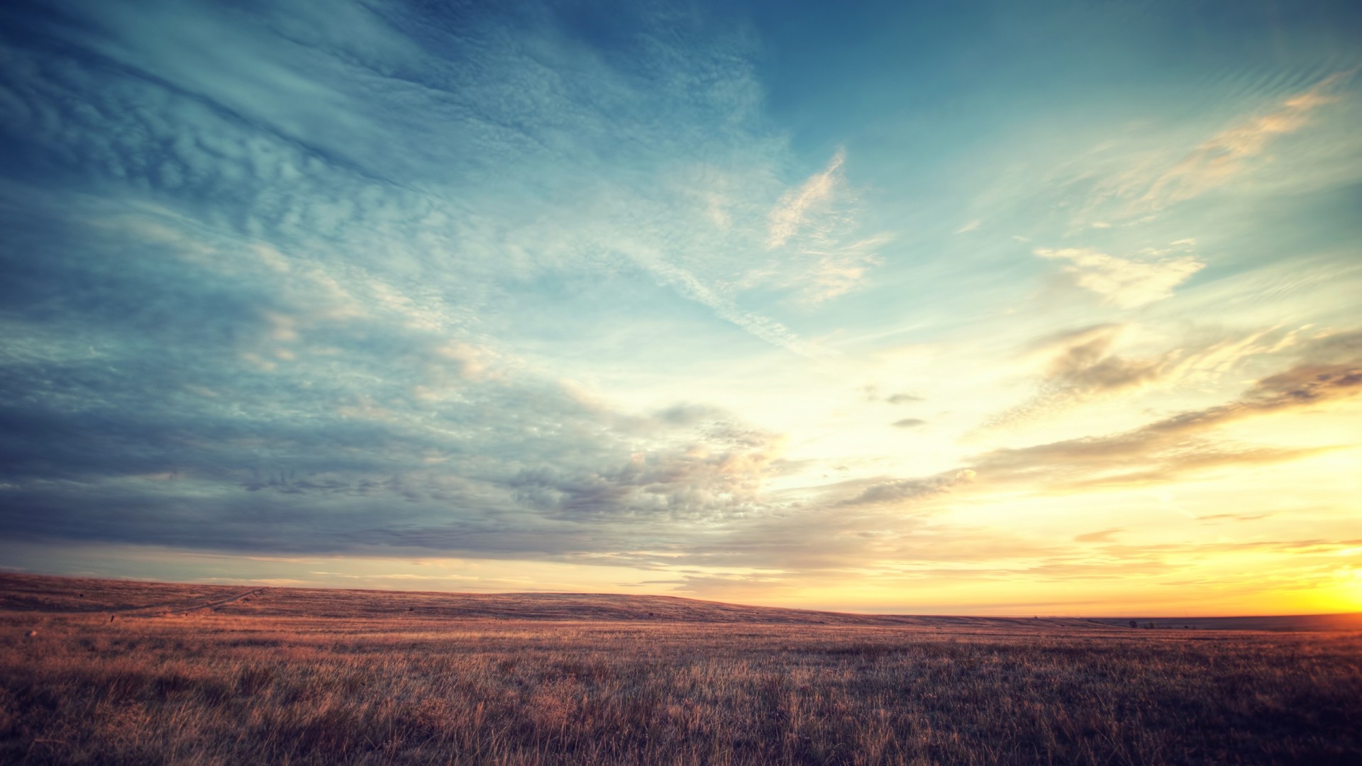 Preview wallpaper field, dawn, sky, beautiful scenery 1920×1080