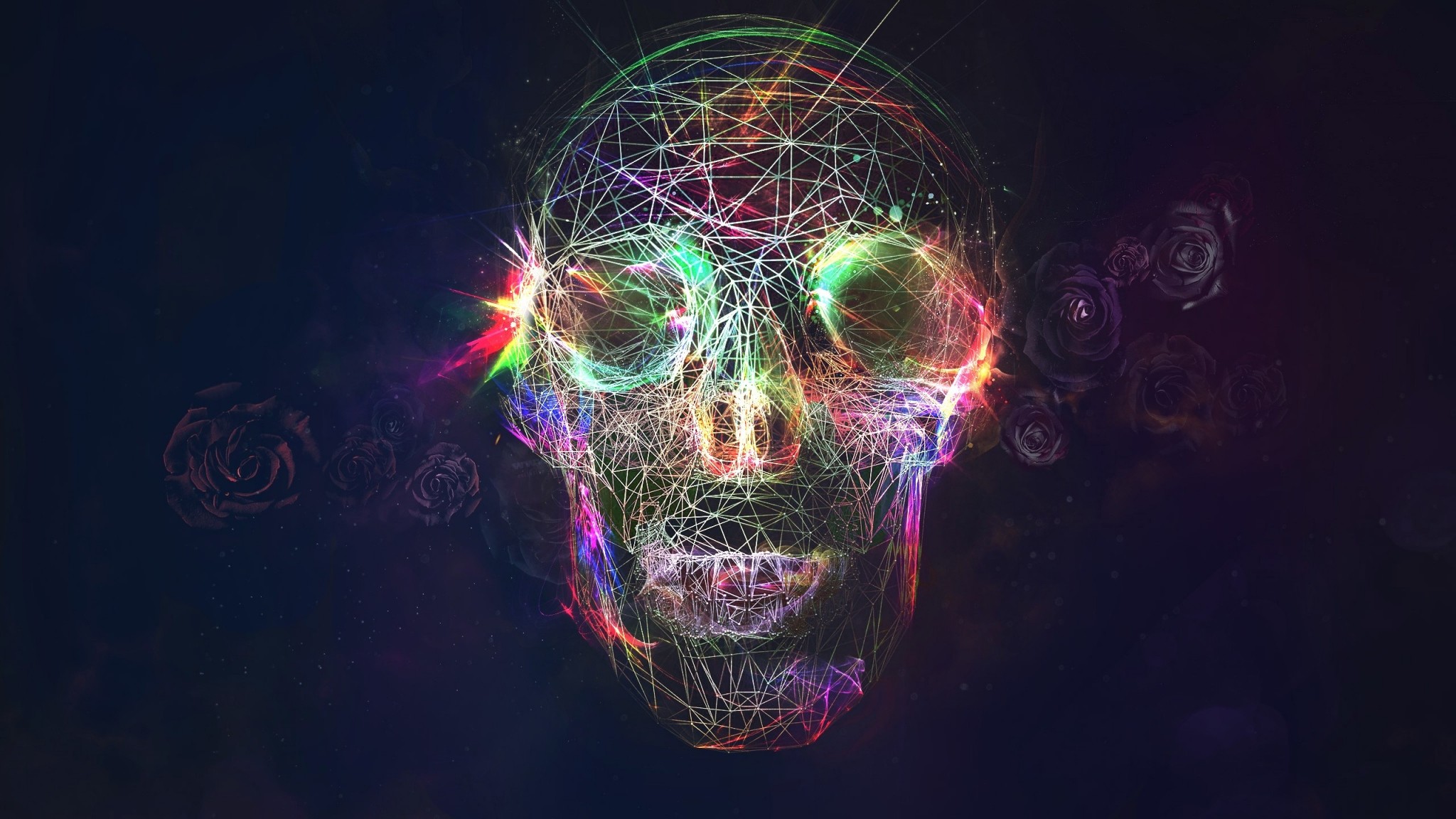 Preview wallpaper skull, abstract, bright, background 2048×1152