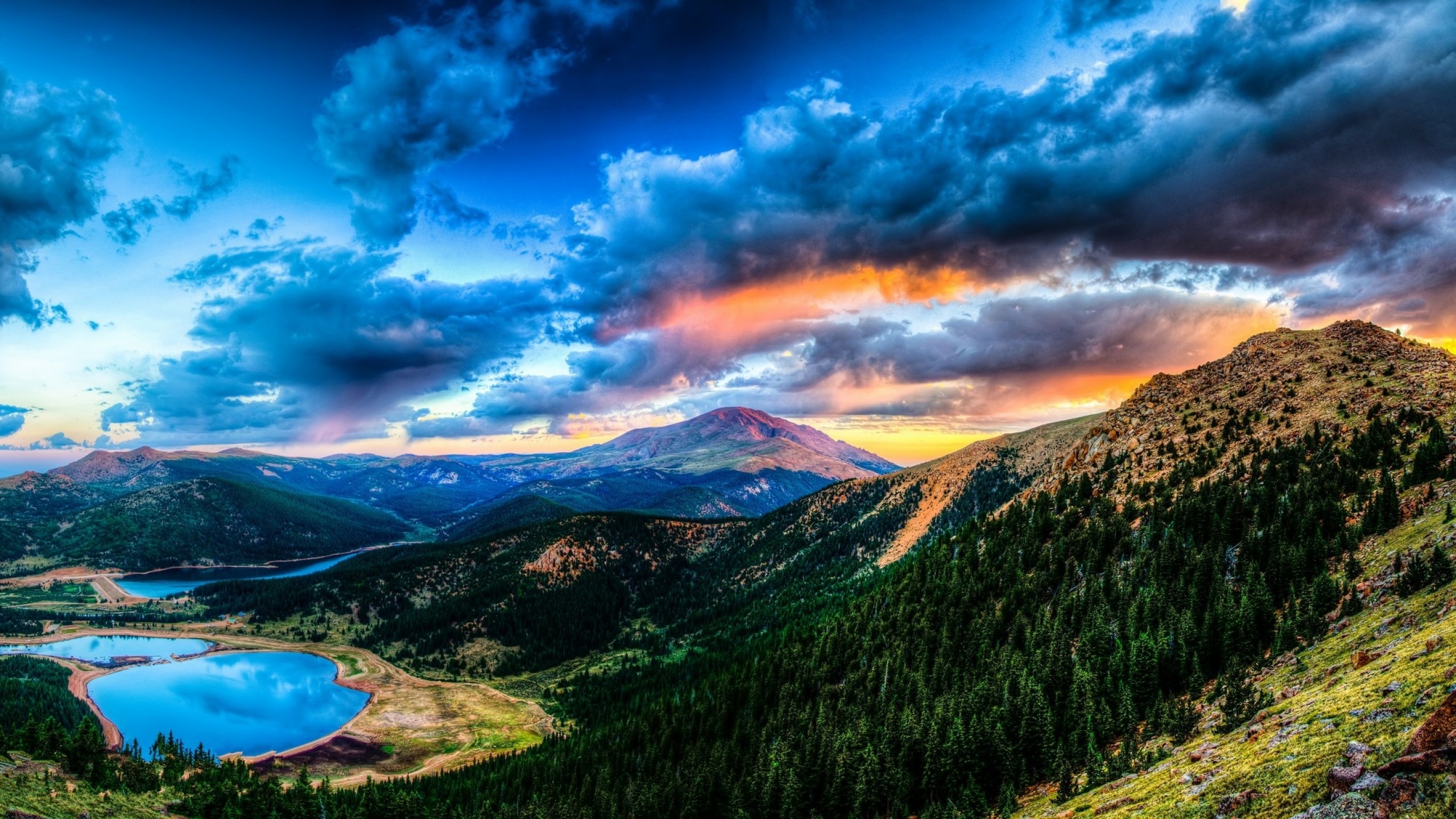 Wallpaper sunset, mountain, lake, landscape