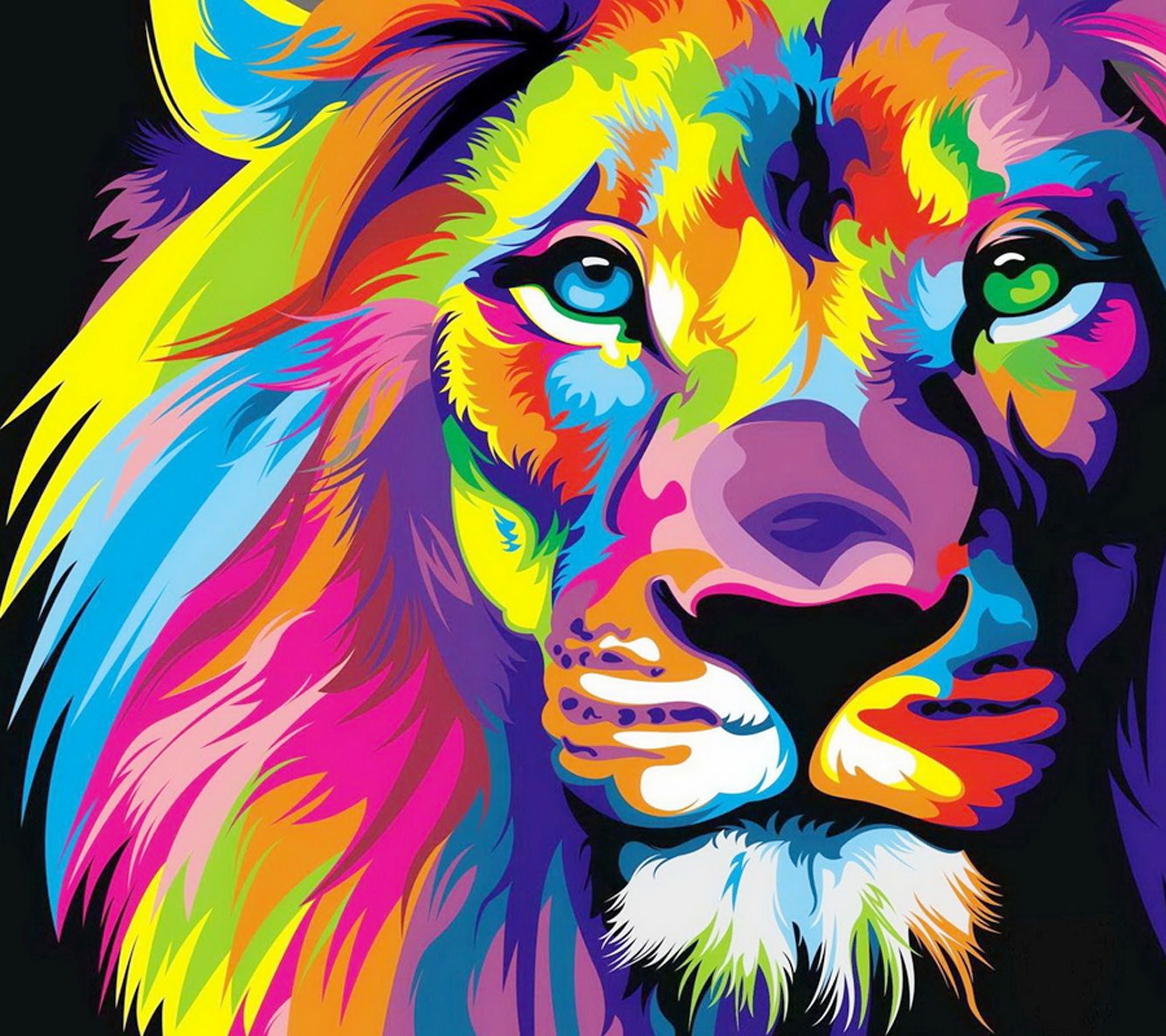 Rainbow lion art – like a grownup version of Lisa Frank p