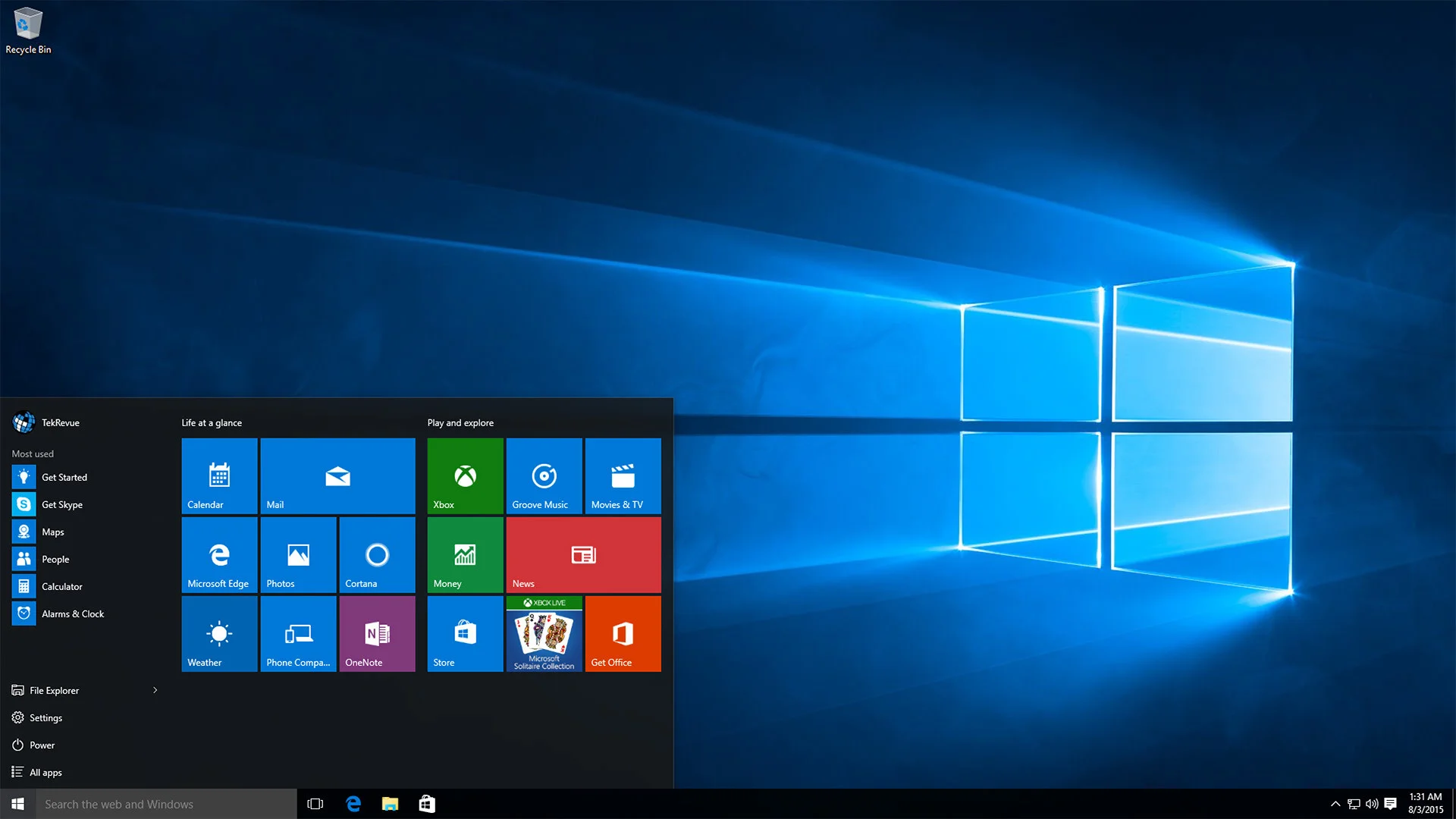Рабочий стол ОС Windows 10