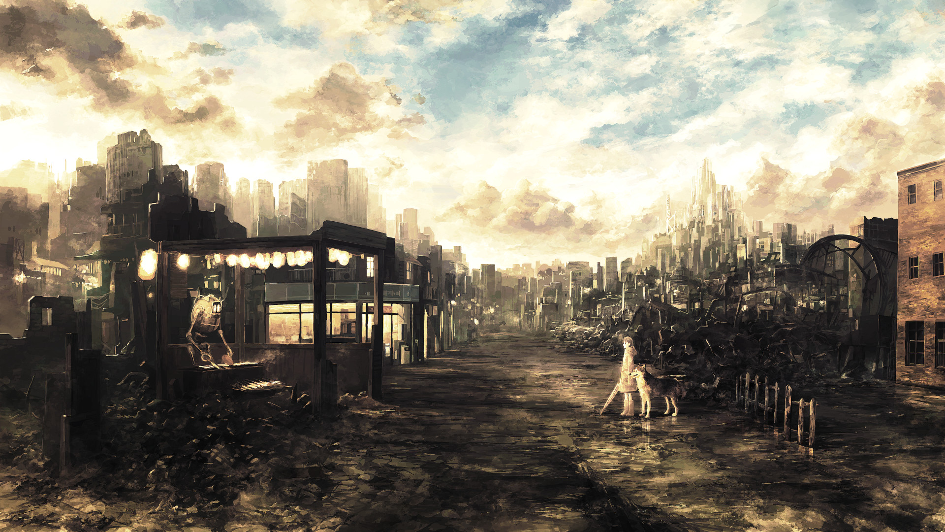 133936 city fantasy art anime girls wasteland ruin apocalyptic dog mixtape 2 manga 19201080 Apokalipsa zombie sf Pinterest
