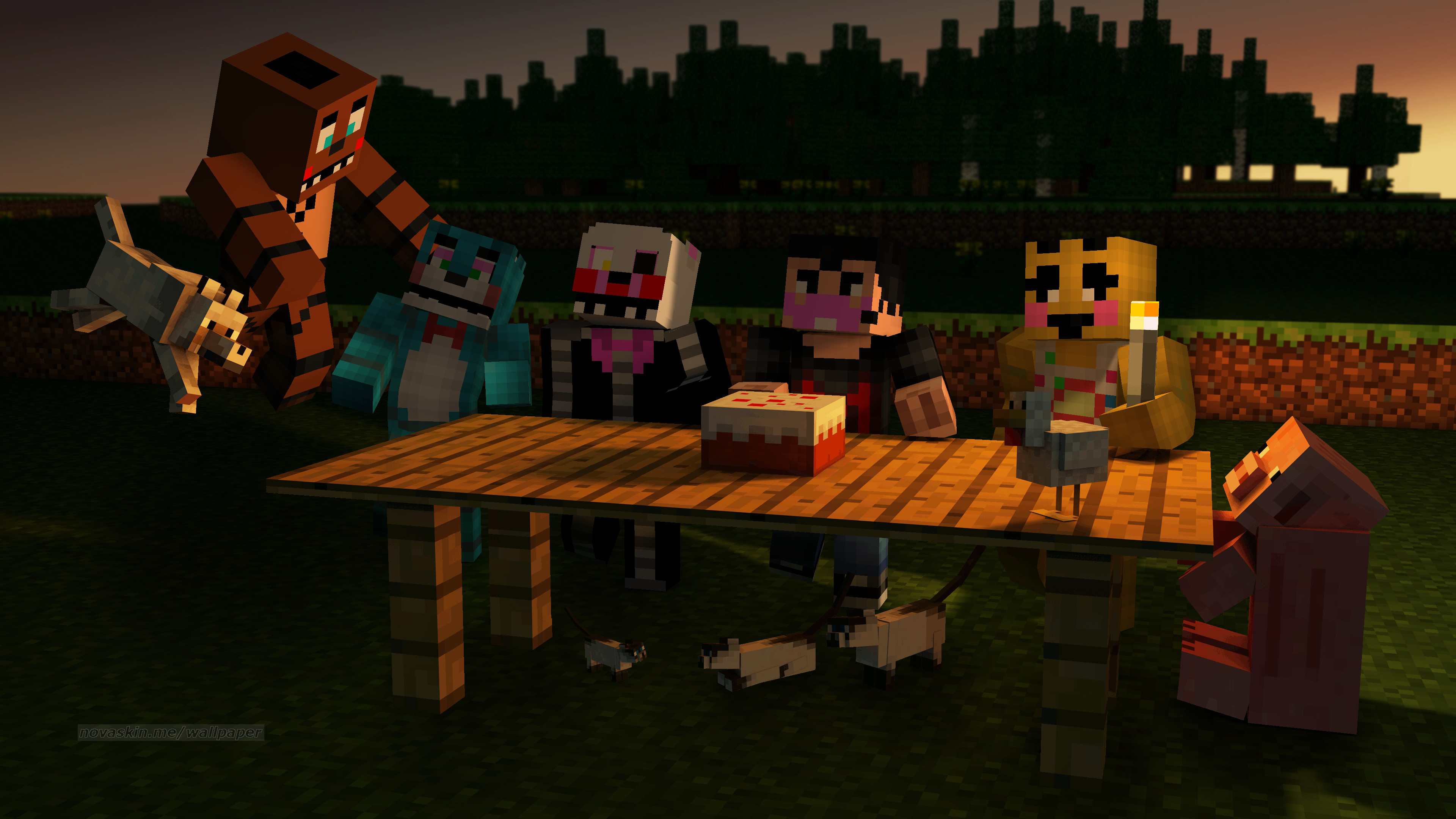 My wallpaper of minecraft fnaf toy animatronics corgratulating markiplier beating 10 / 20 mode I accually