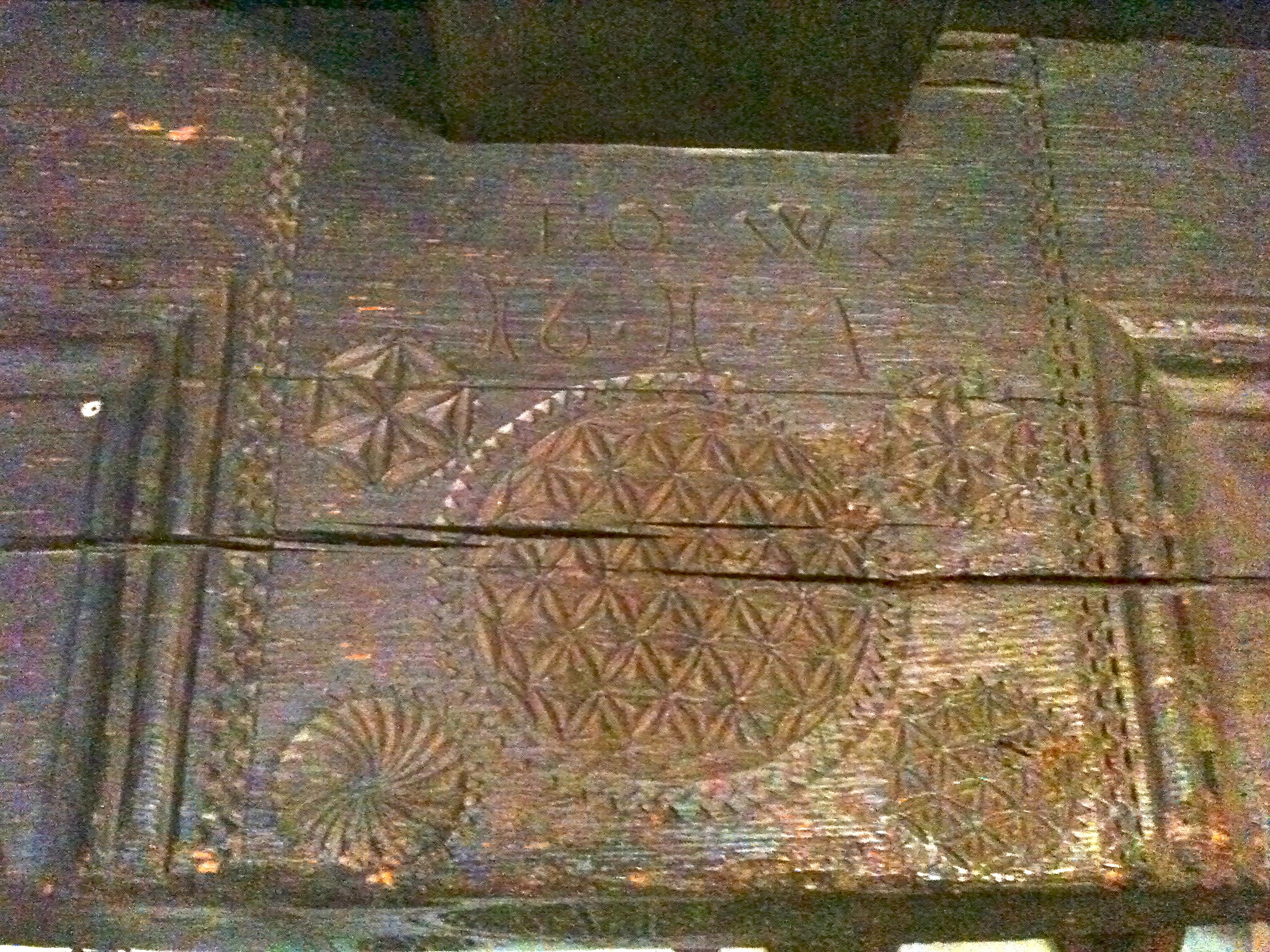 Austrian oak beam with Flower of Life carving. Undated