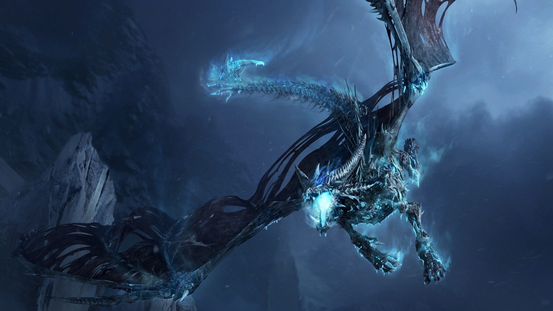 Preview wallpaper dragon, fly, jaws, rocks, night 1920×1080