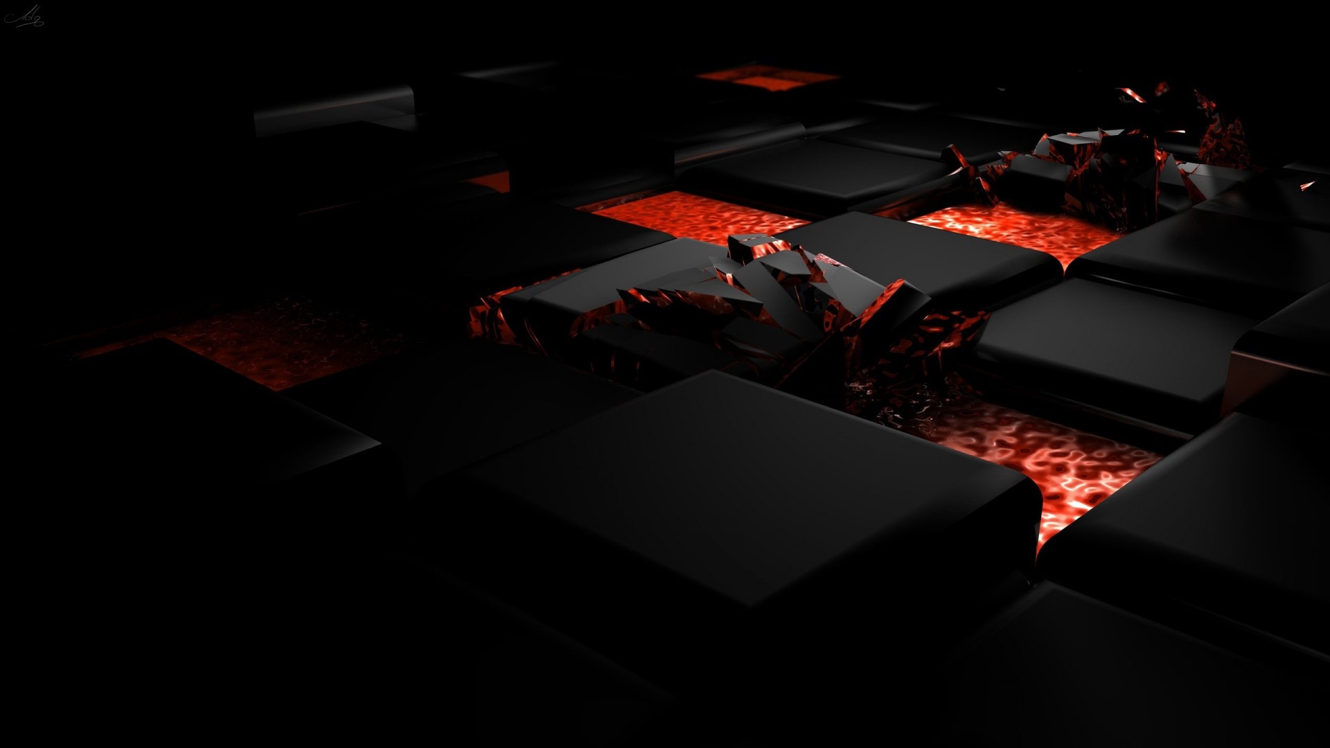 Preview wallpaper cube, fire, dark, light, alloy 1920×1080