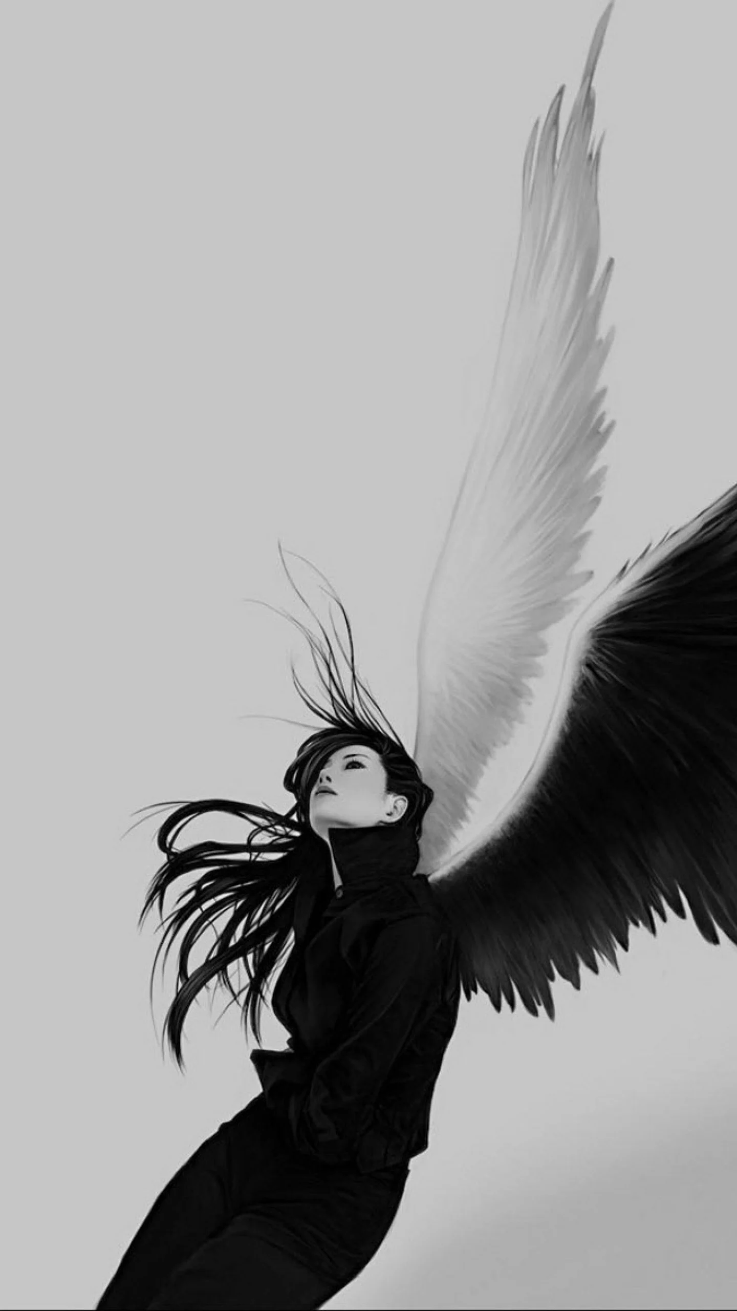 Wallpaper angel, wings, white, black, girl