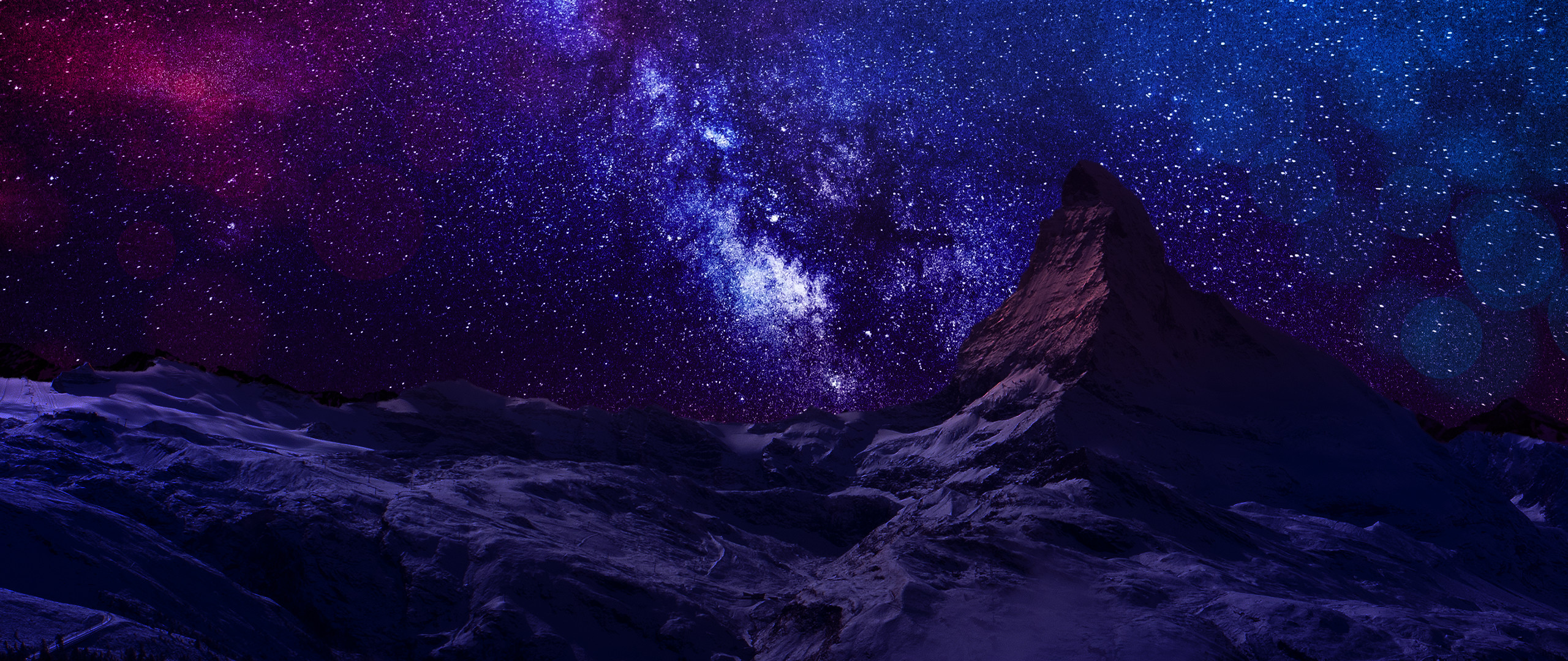Earth – Sky Hill Snow Blue Pink Mountain Night Star Stars Purple Wallpaper