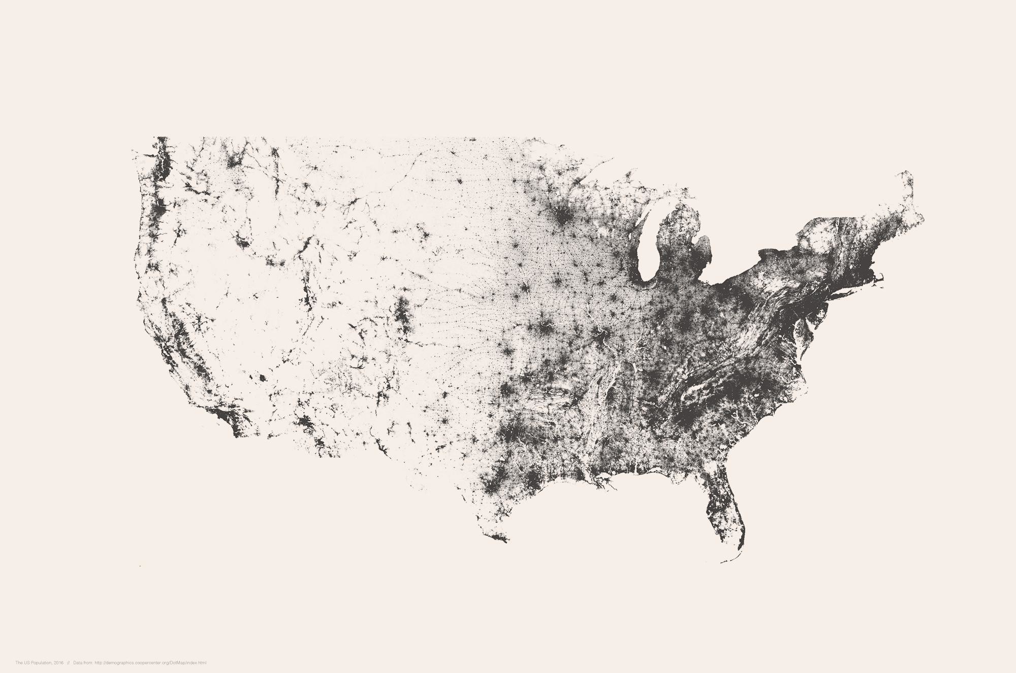 A minimalist desktop wallpaper of the US population