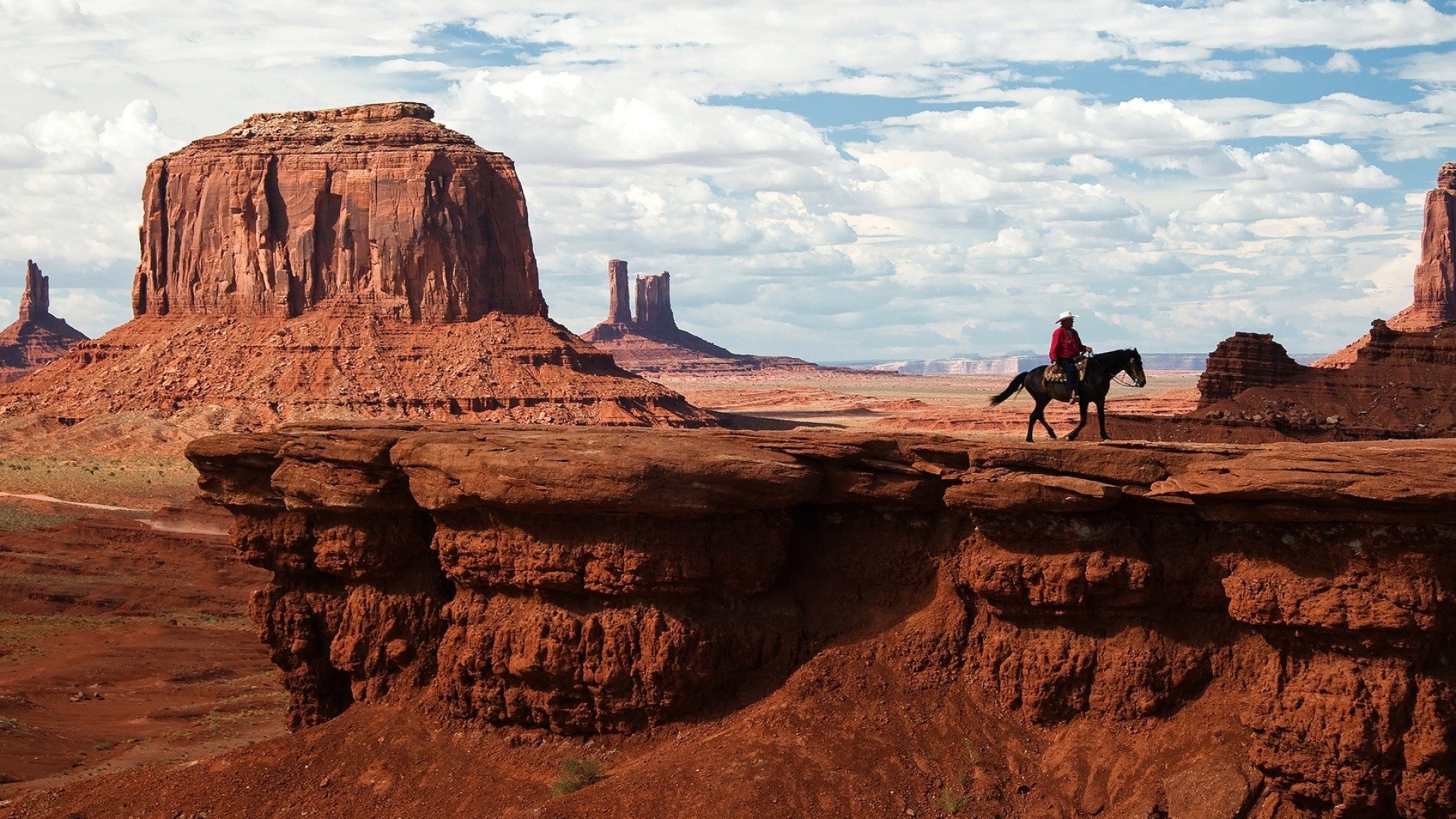 Preview wallpaper canyon, desert, horseback rider, wild west, cowboy 1920×1080