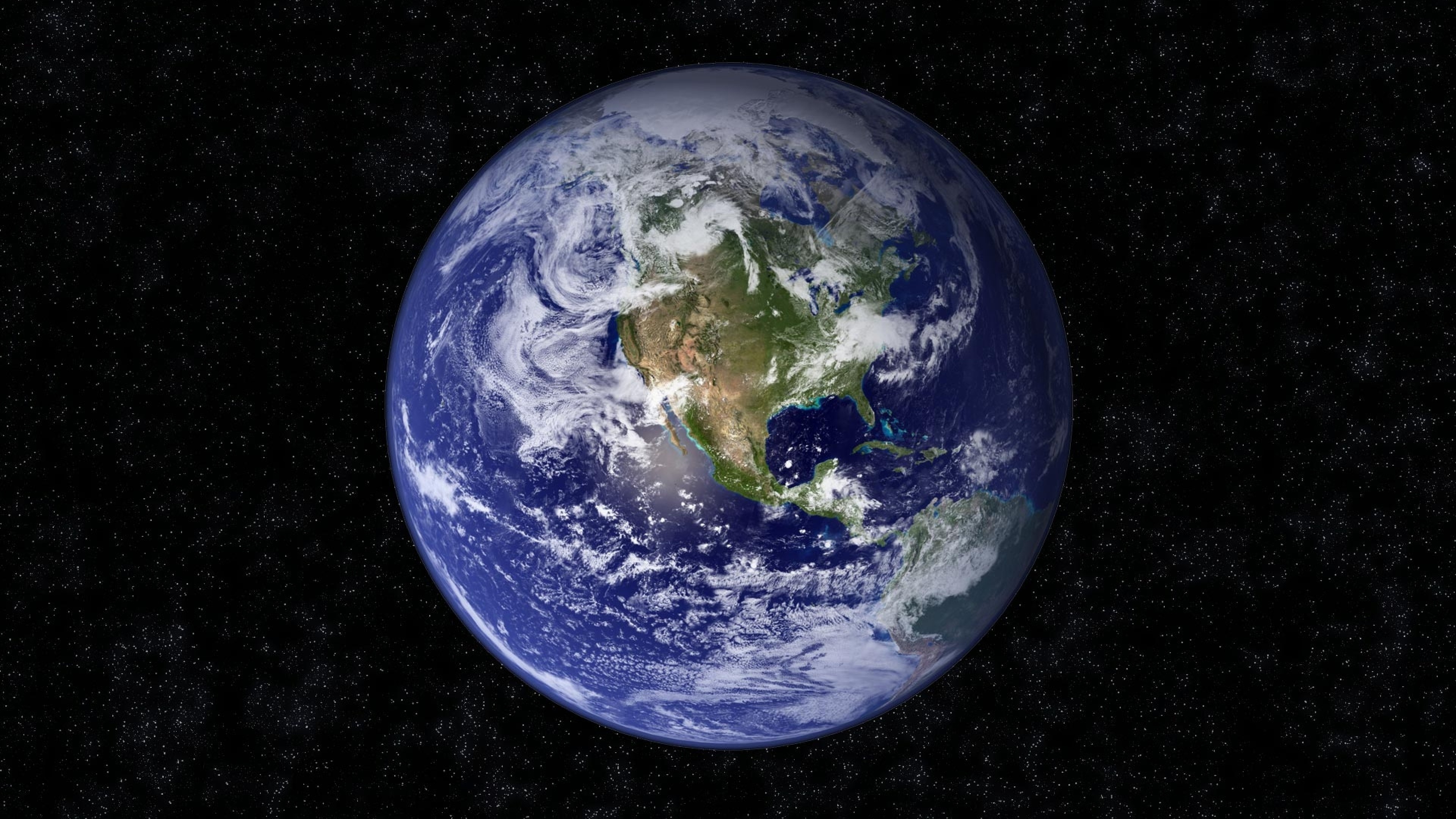 Preview wallpaper earth, planet, blue, black, stars 3840×2160