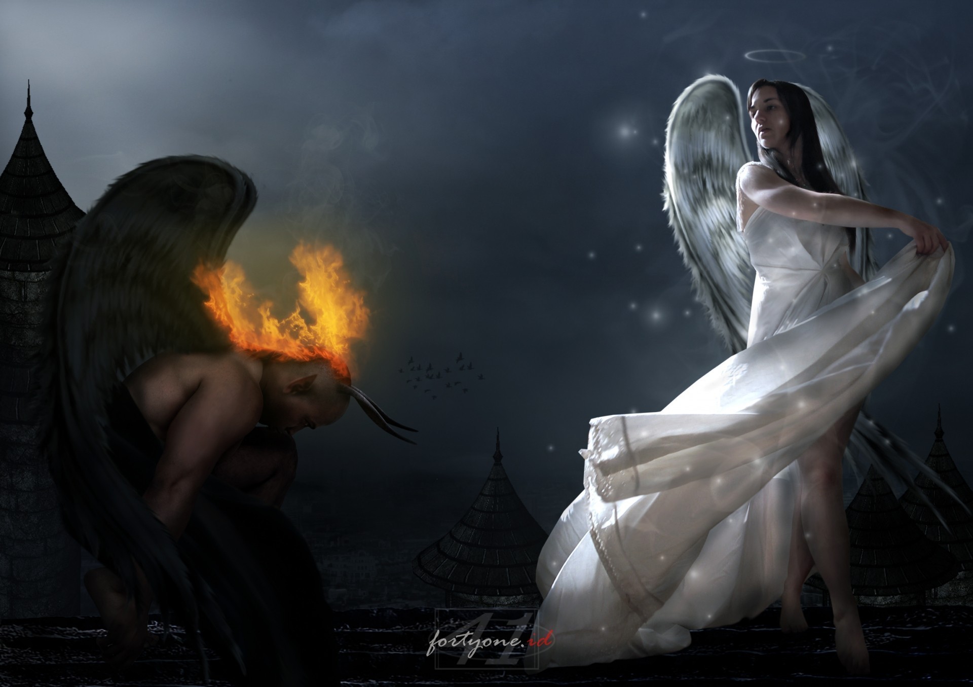 Devil And Angel Wallpaper Angel vs demon devil Phantasia Scary