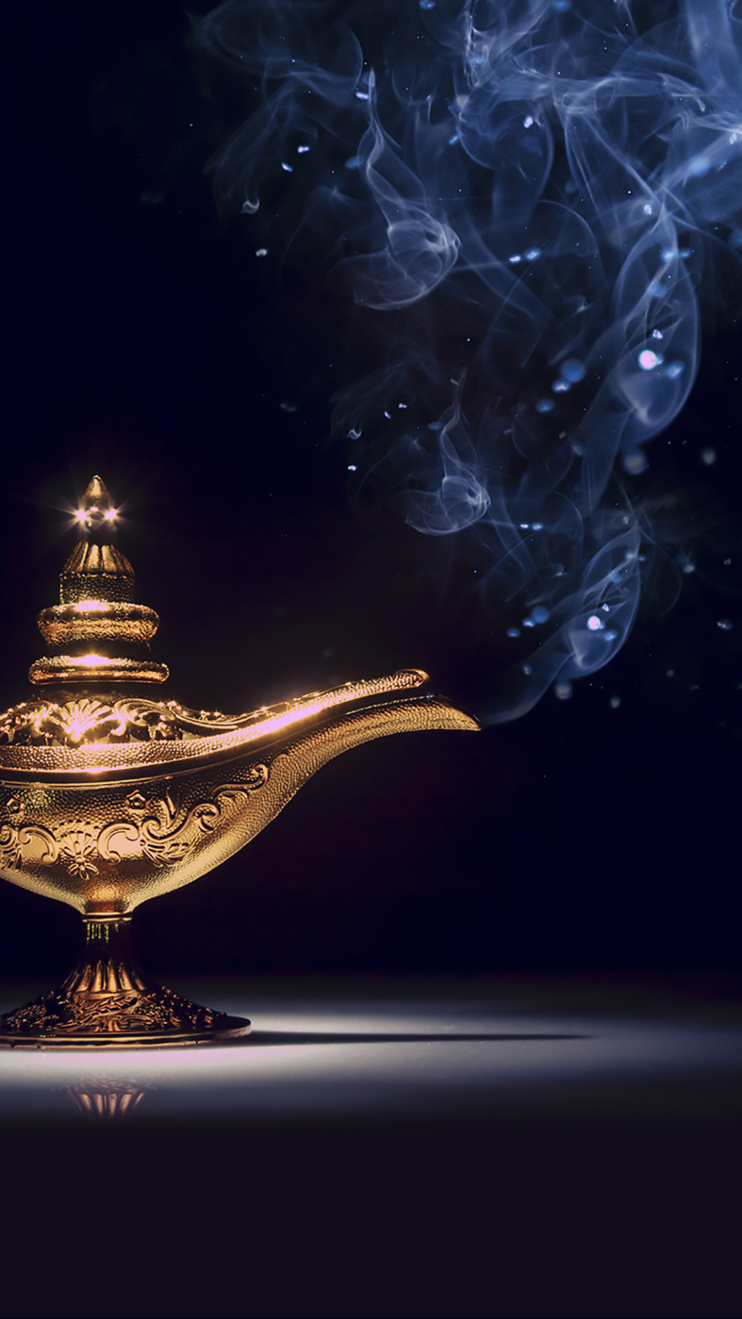 Once Upon a Time Disney Genie Lamp Aladdin Magic Smoke Gold Dark Black HD iPhone 6 Plus Wallpaper