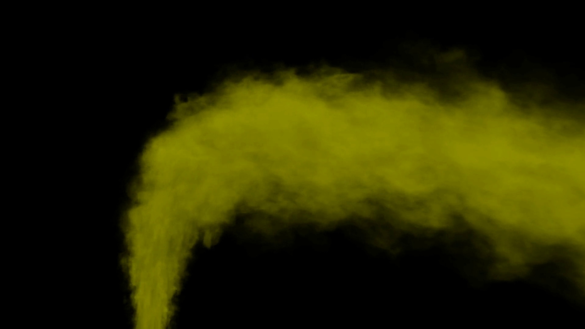 Animated stream of yellow smoke or toxic gas drifting to the right side.  Front camera view. Transparent background. Alpha channel embedded with 4k  PNG file.