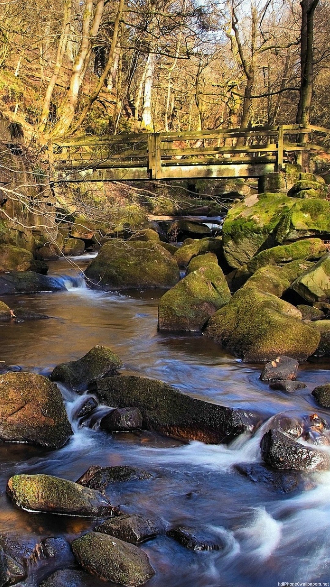 HD rock river bridge spring stream iphone 6 wallpaper