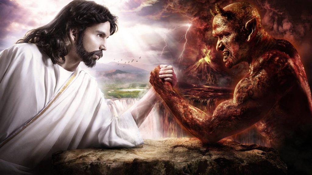 Fantasy Jesus Vs Satan Arm Wrestling Wallpaper