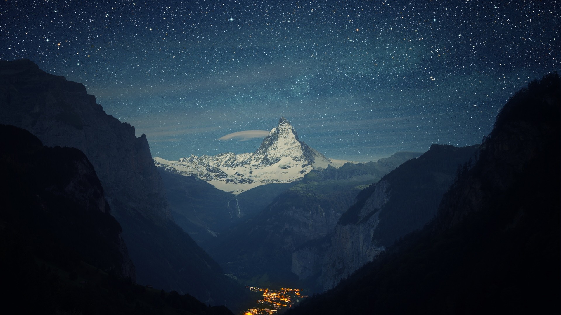 Preview wallpaper switzerland, alps, mountains, night, beautiful landscape  1920×1080