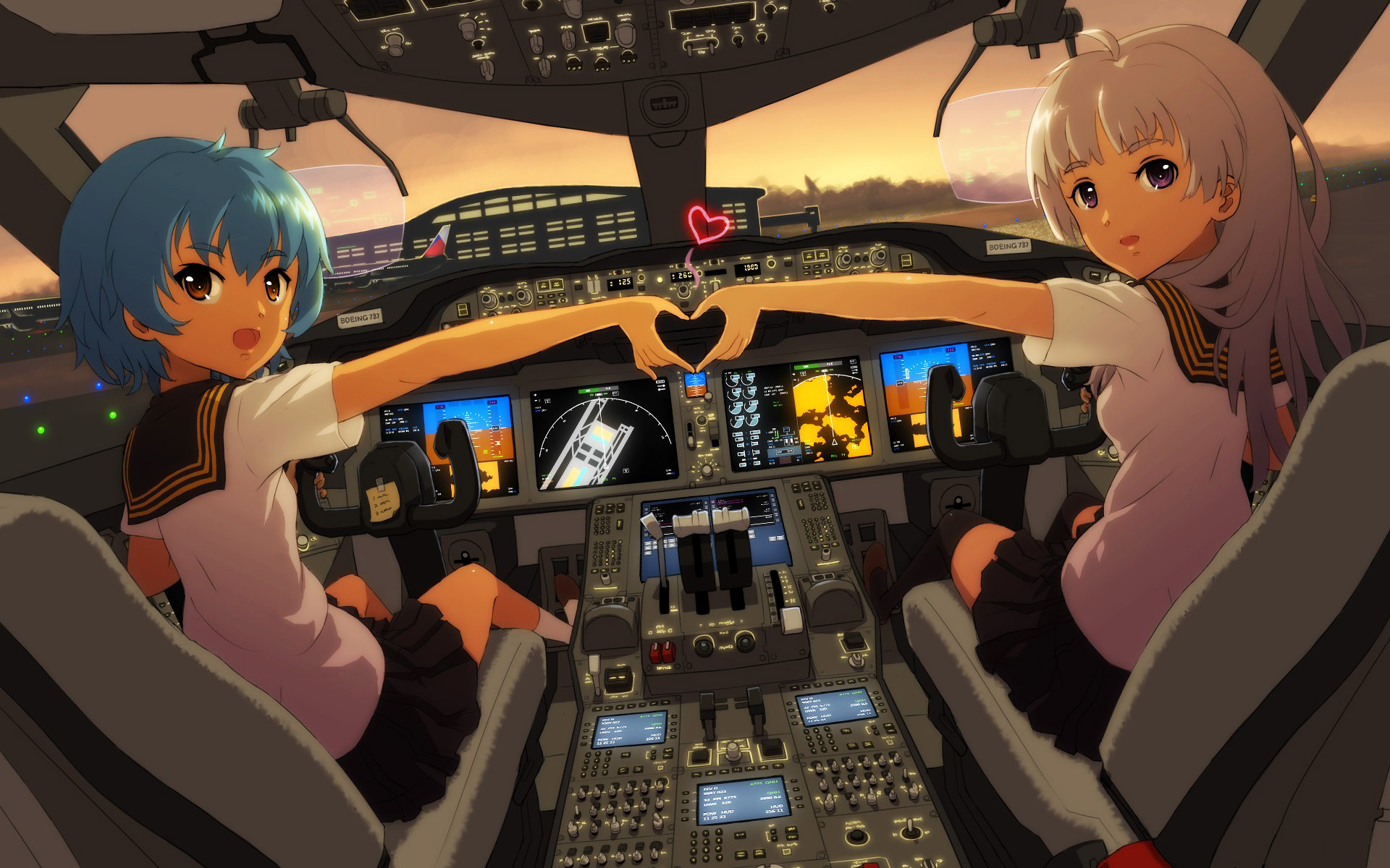 Aircraft Anime Girls Cockpit