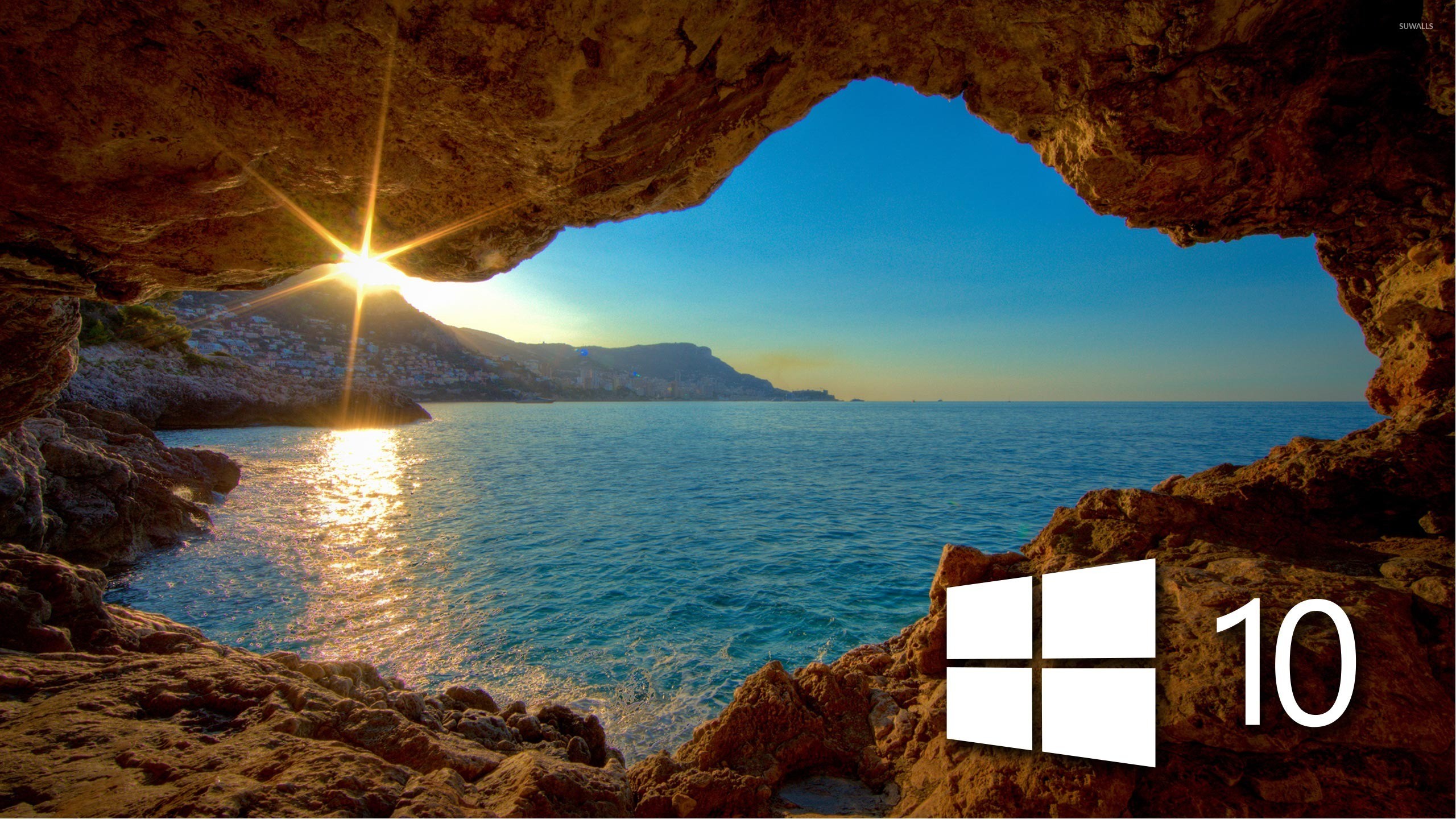 Windows 10 over the cave simple logo wallpaper