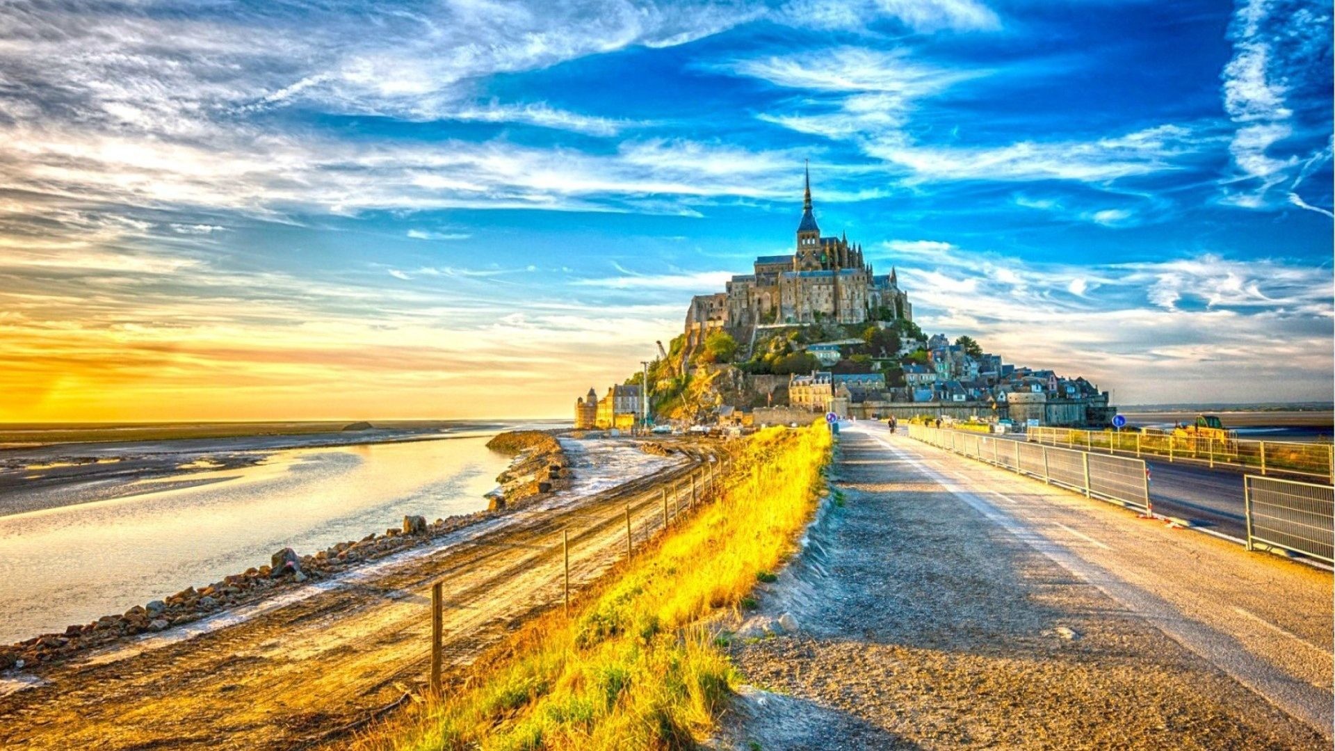 Medieval – Fantastic Mont Saint Michel Normandy Paninsula Sea Hill Sky Monestary Wallpaper Gallery for HD