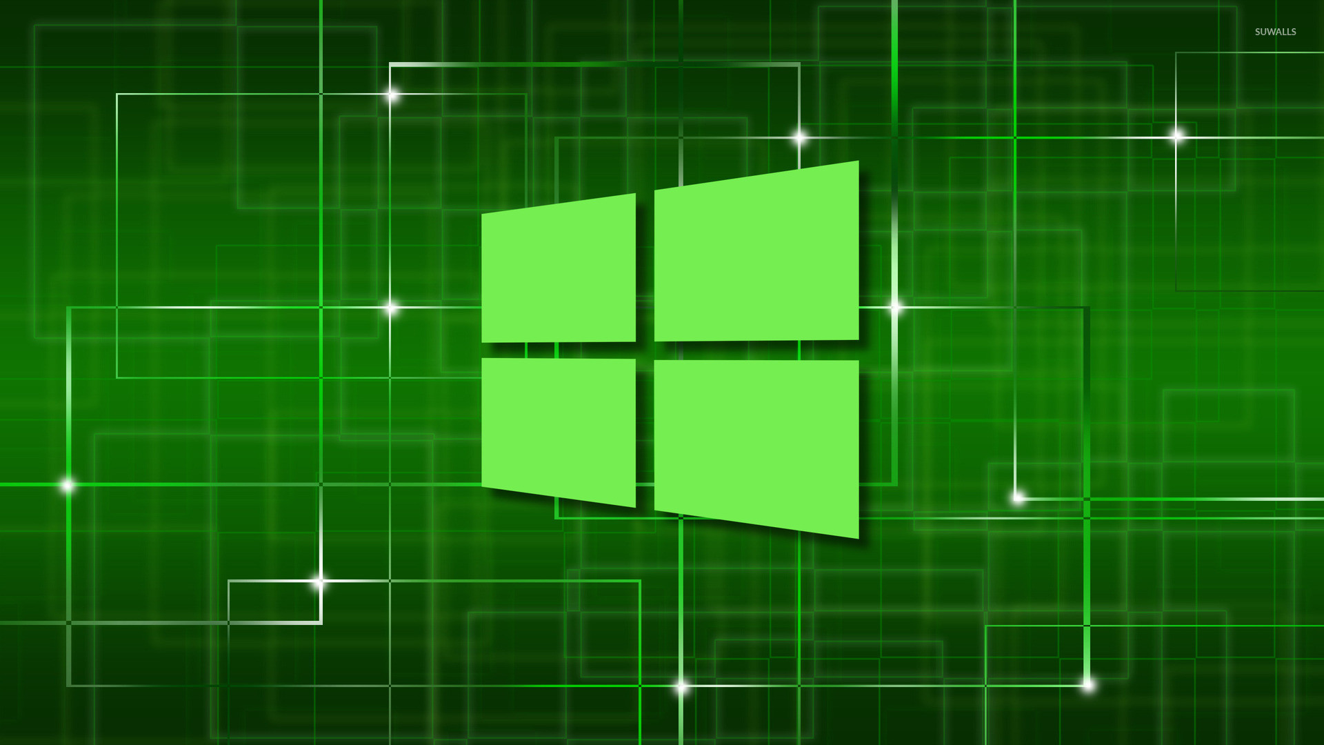 Windows 10 green simple logo on a network wallpaper – Computer