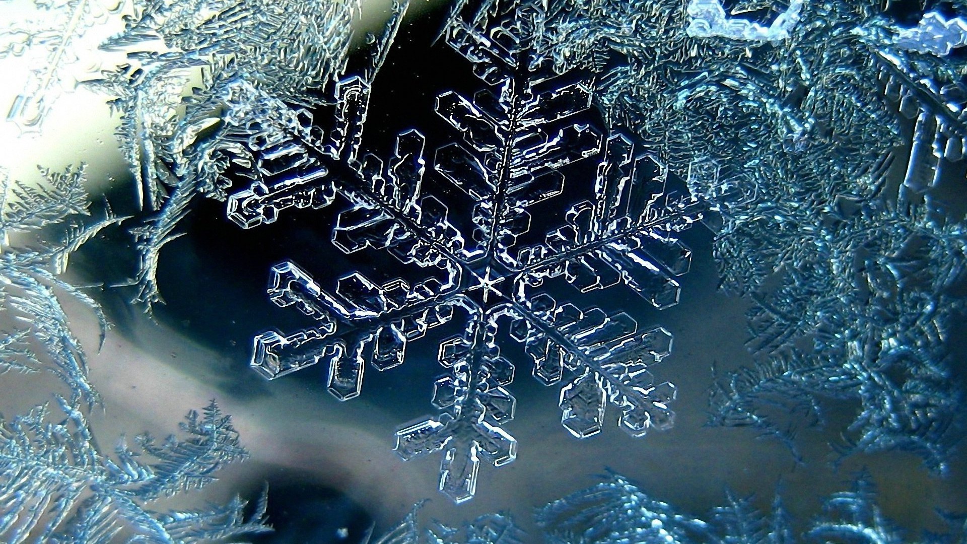 Preview wallpaper snowflake, winter, macro, ice 1920×1080
