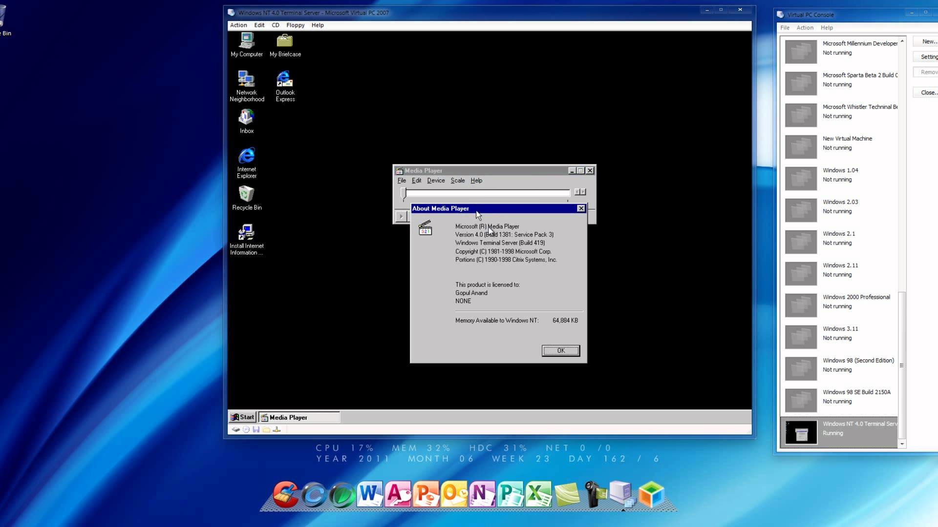 Windows NT Terminal Server Edition (SP3) In Microsoft Virtual PC 2007 –  YouTube