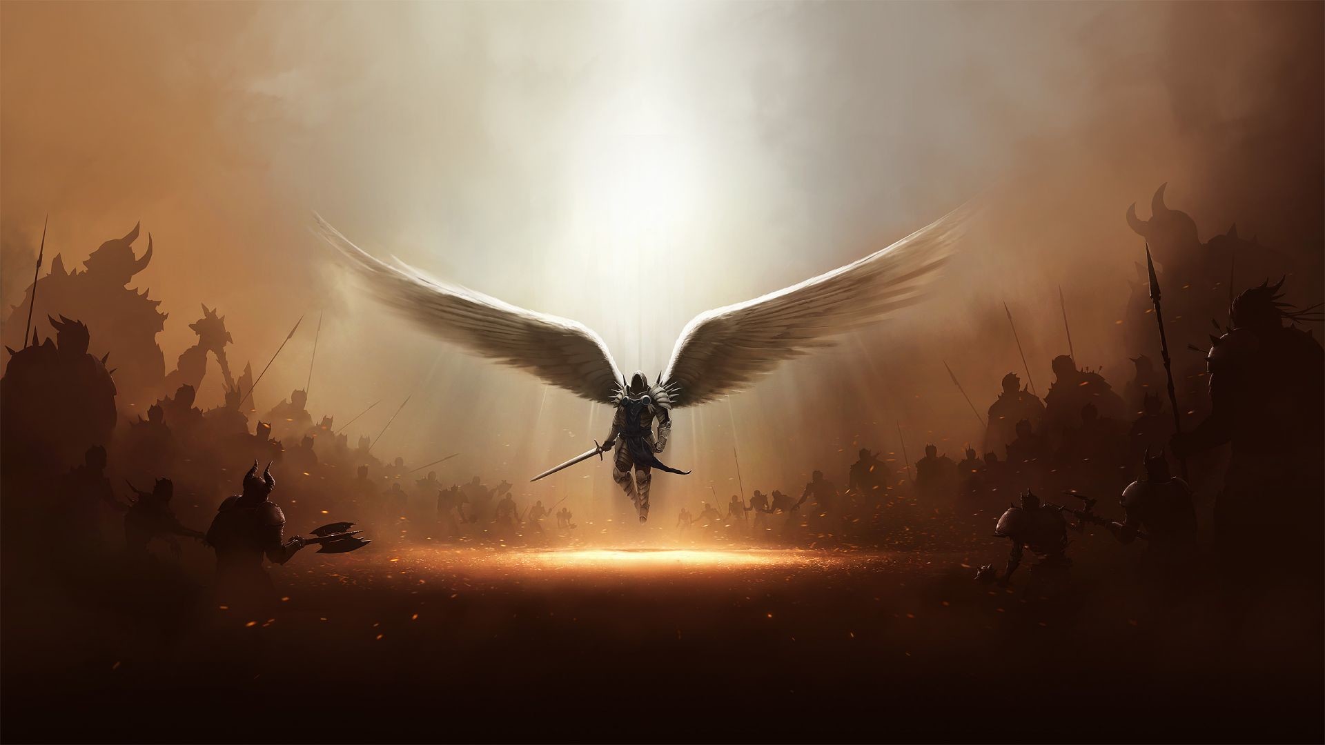 Tyrael Alone War Fighting Angel Demons Hell Heaven Diablo Game