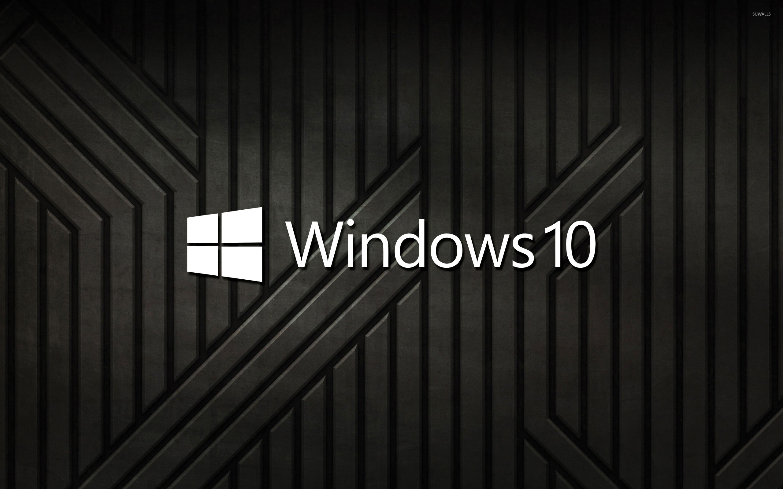 Windows 10 text logo on black metal stripes wallpaper jpg