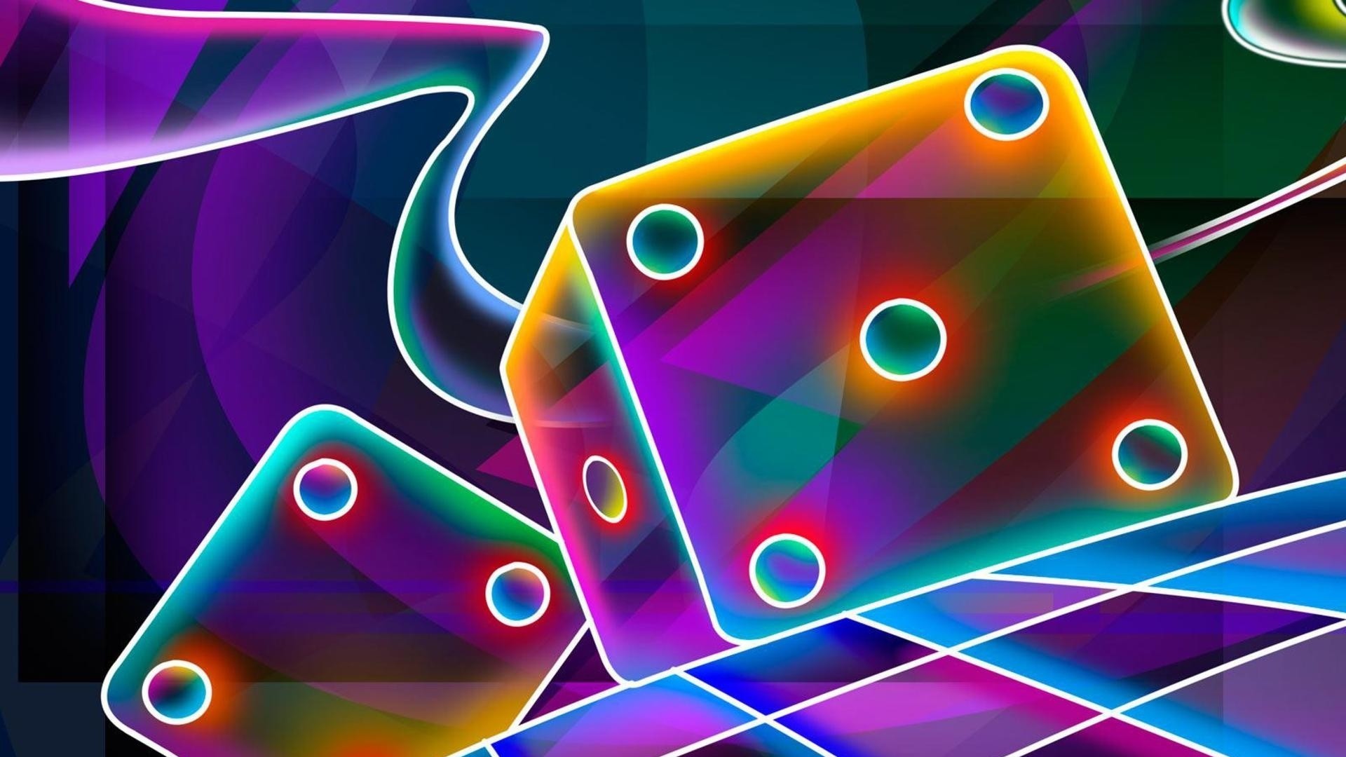 Preview wallpaper 3d, cube, dice, neon 1920×1080