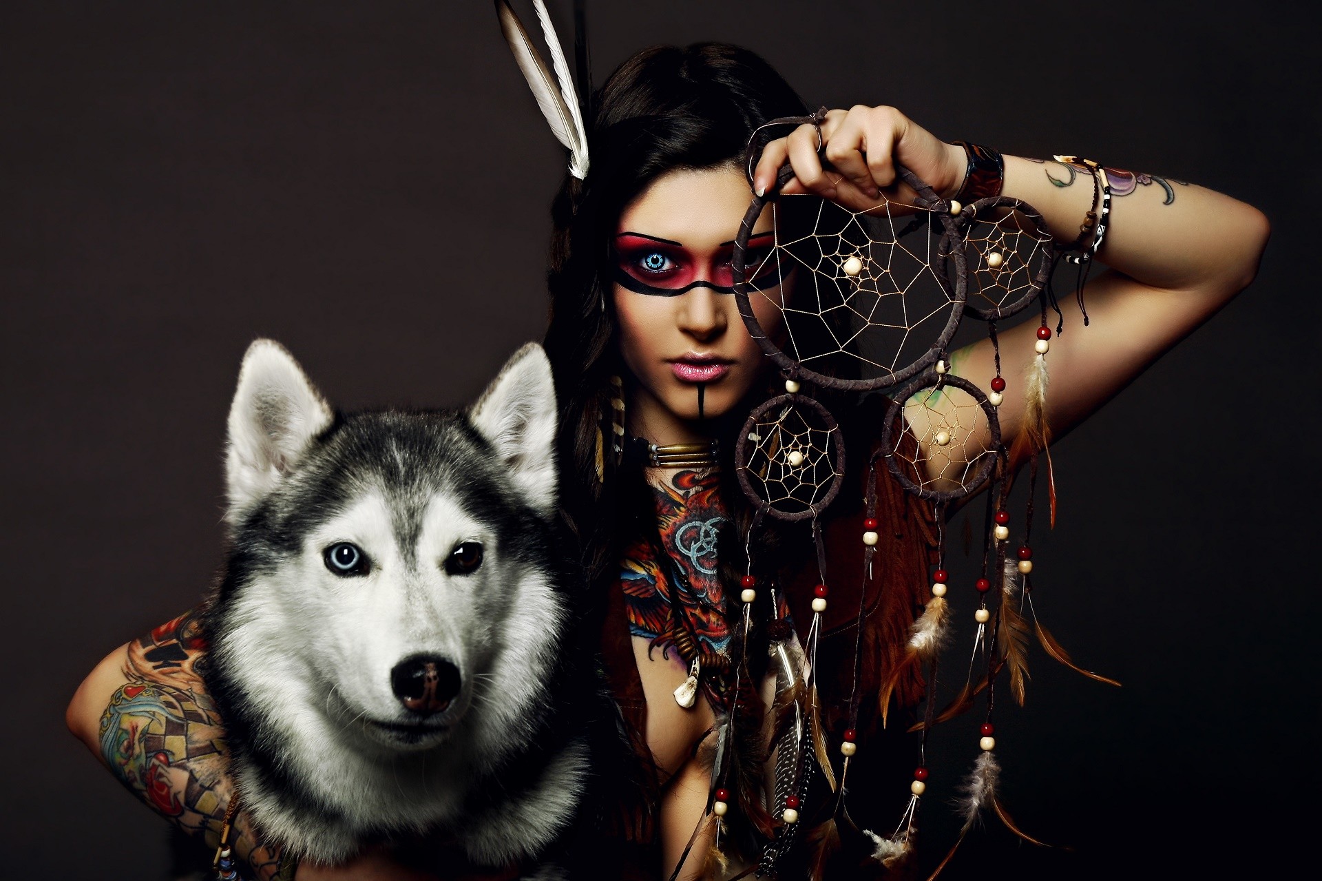 Women – Native American Husky Dog Dreamcatcher Wallpaper