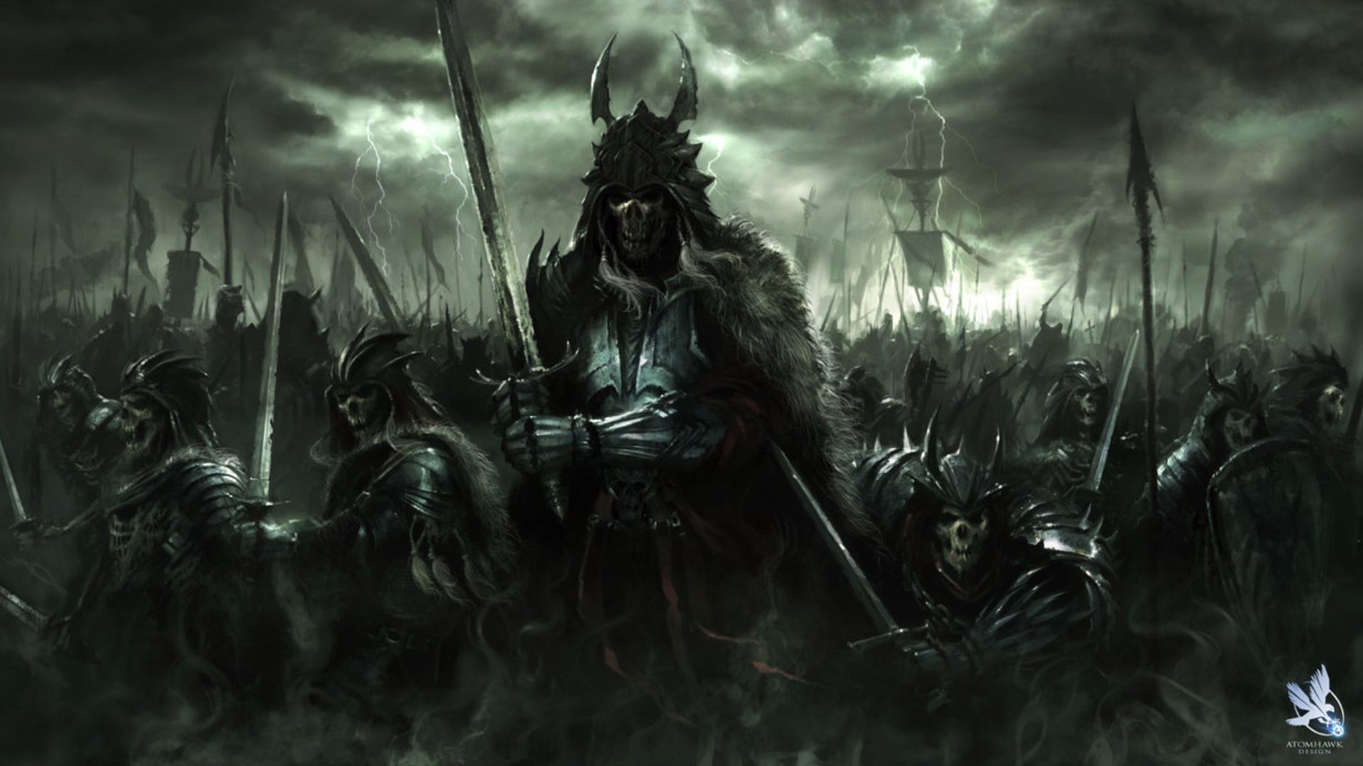 Dark art fantasy art dark horror demon skull warrior wepons army wallpaper