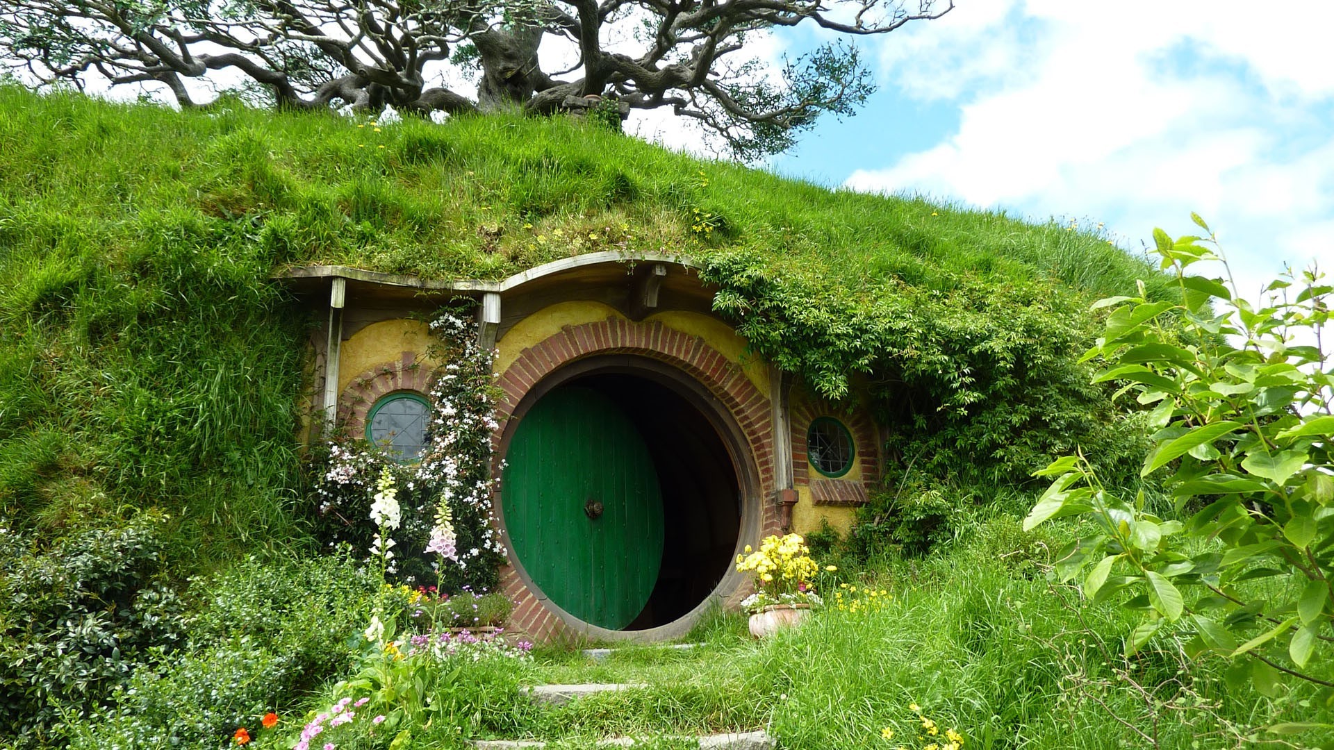 Nature, Landscape, House, New Zealand, Hobbiton, Door, Trees, Grass