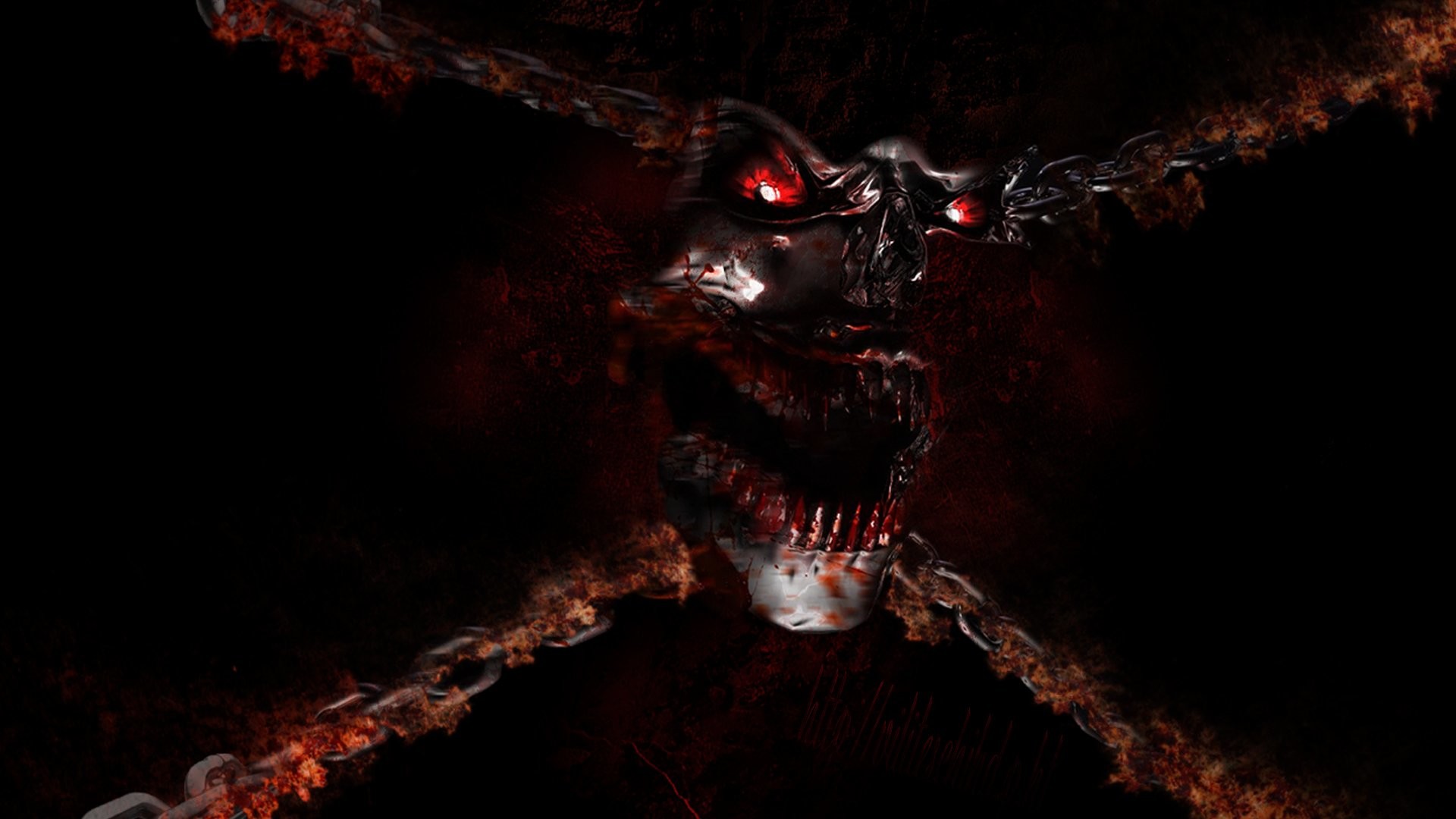 Dark – Creepy Skull Flame Blood Wallpaper