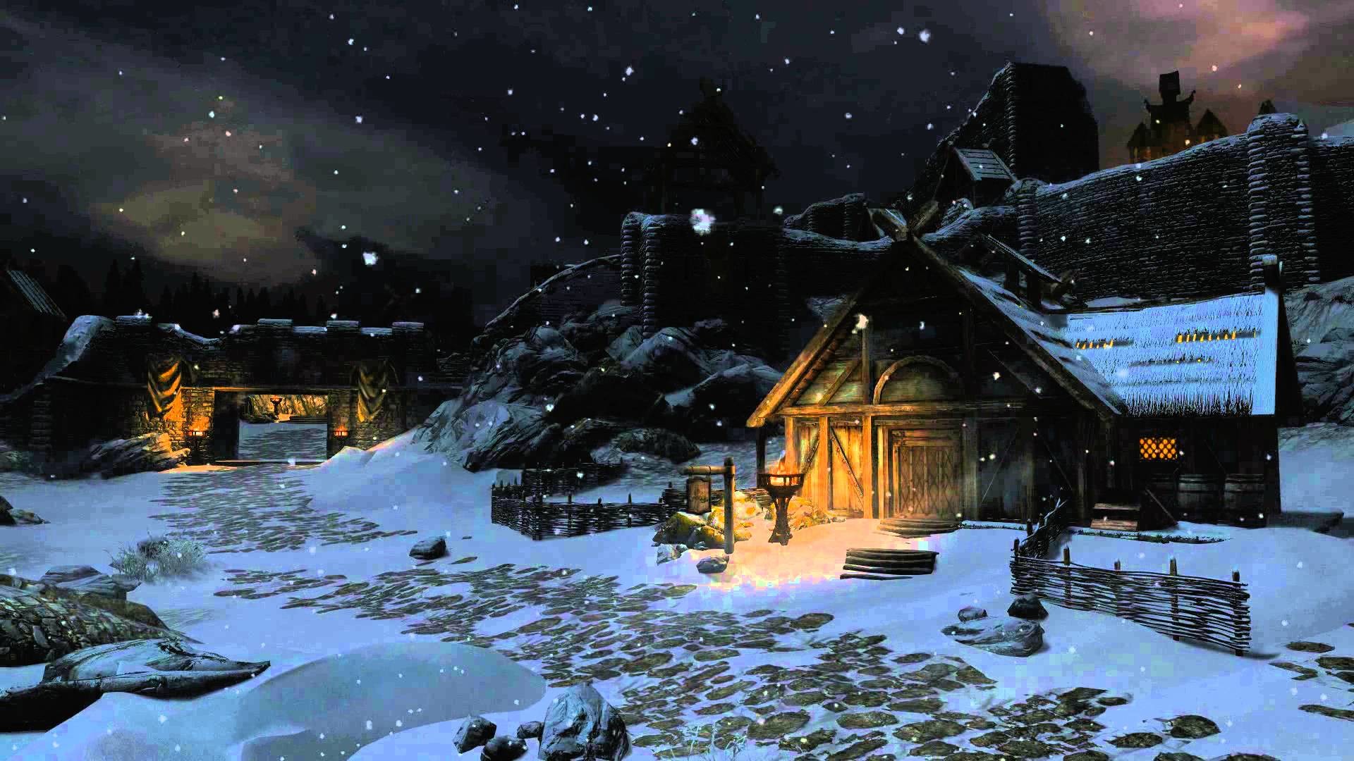 Animated Desktop Wallpaper – Winter Skyrim – Dark Night