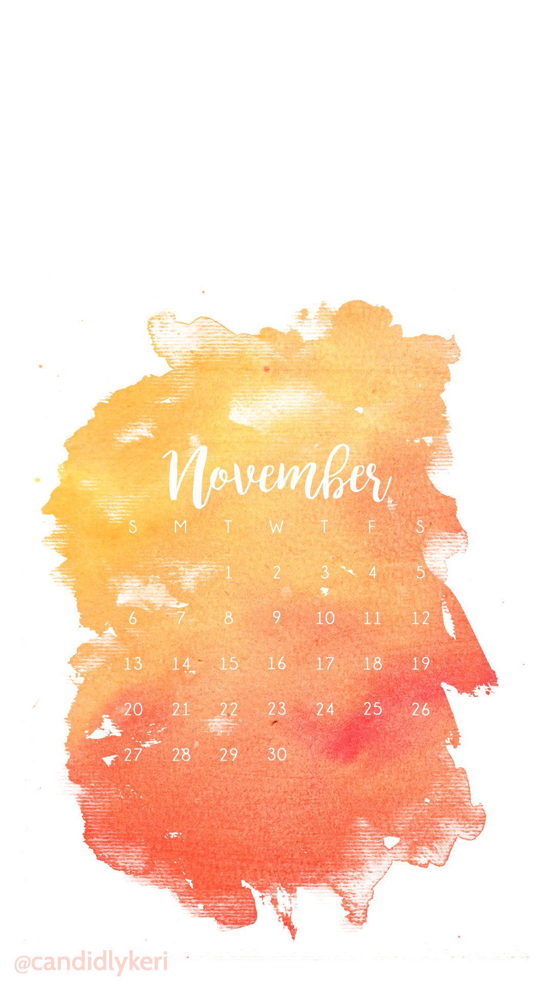 Orange Red Yellow Fall Colors Watercolor November calendar 2016 wallpaper you can download for free