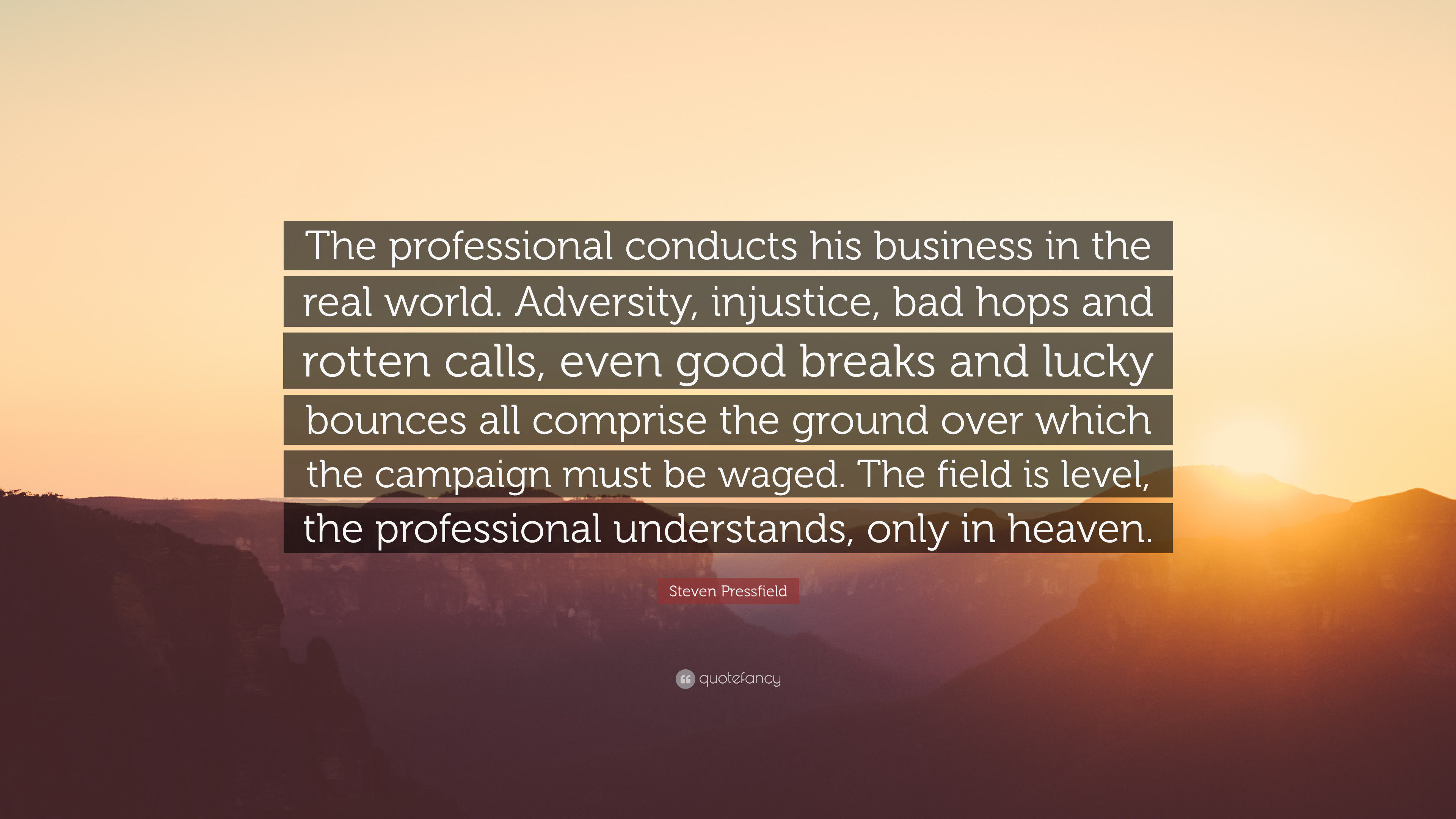 Steven Pressfield Quote: “The professional conducts his business in the  real world. Adversity