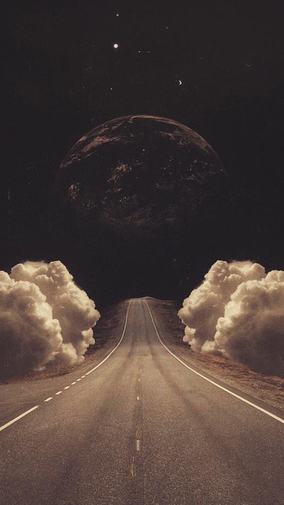 Surreal Art Collage Road Clouds Planet #iPhone #plus #wallpaper