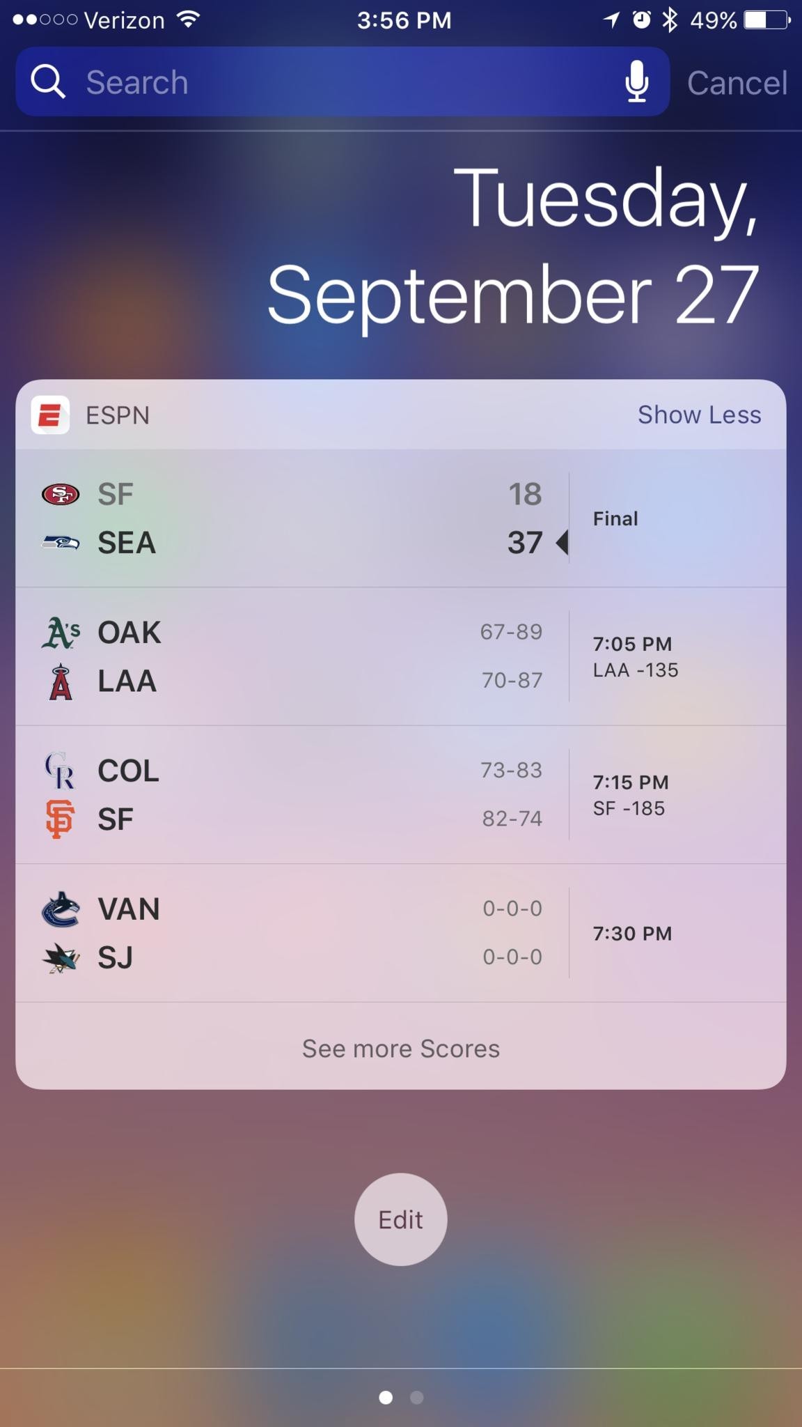 Sports fans will love the new look of the ESPN Lock screen widget in iOS  10. When you save your favorite teams in the app, you'll get quick access  to …