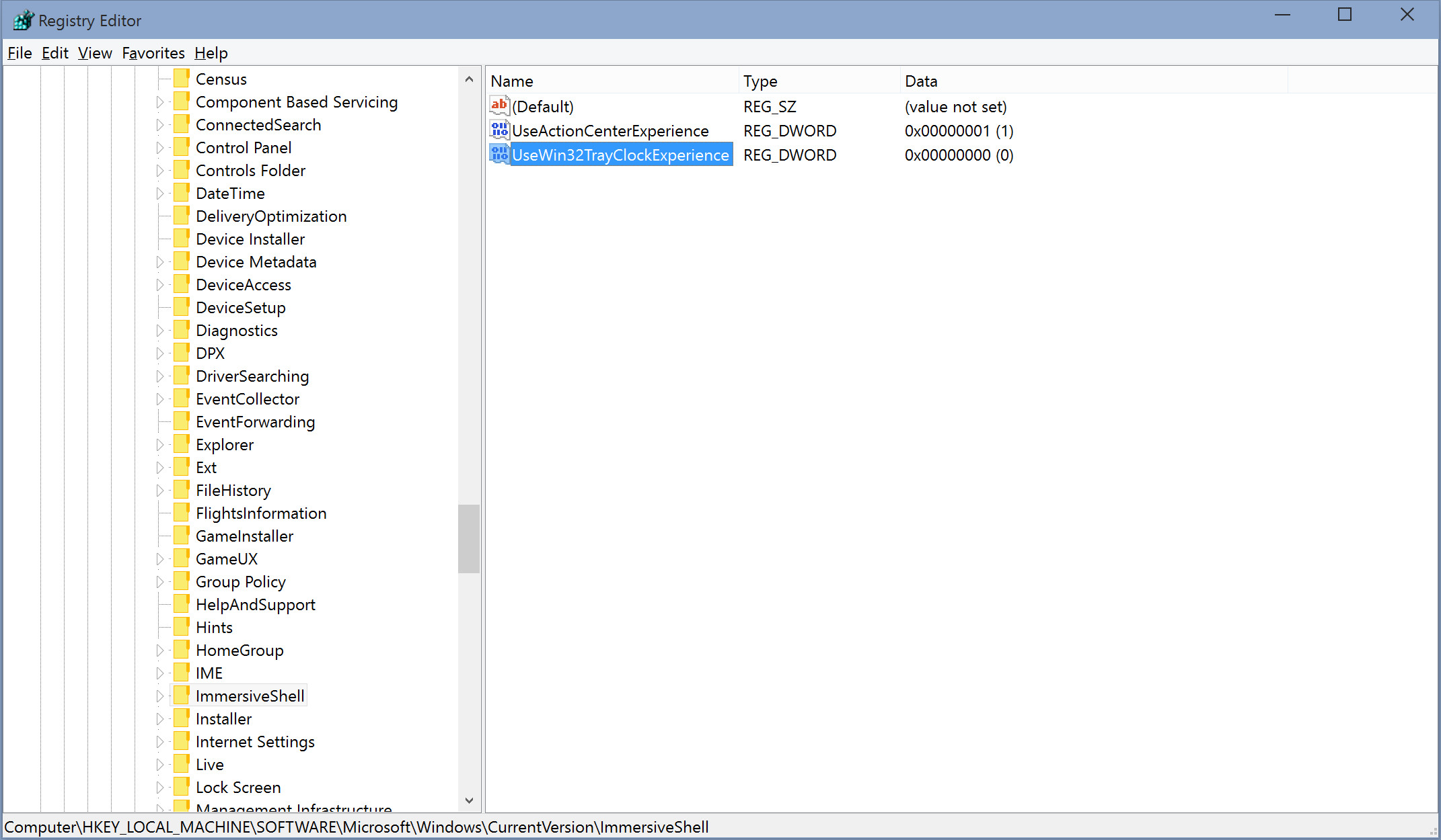 Windows 10 immersiveshell registry