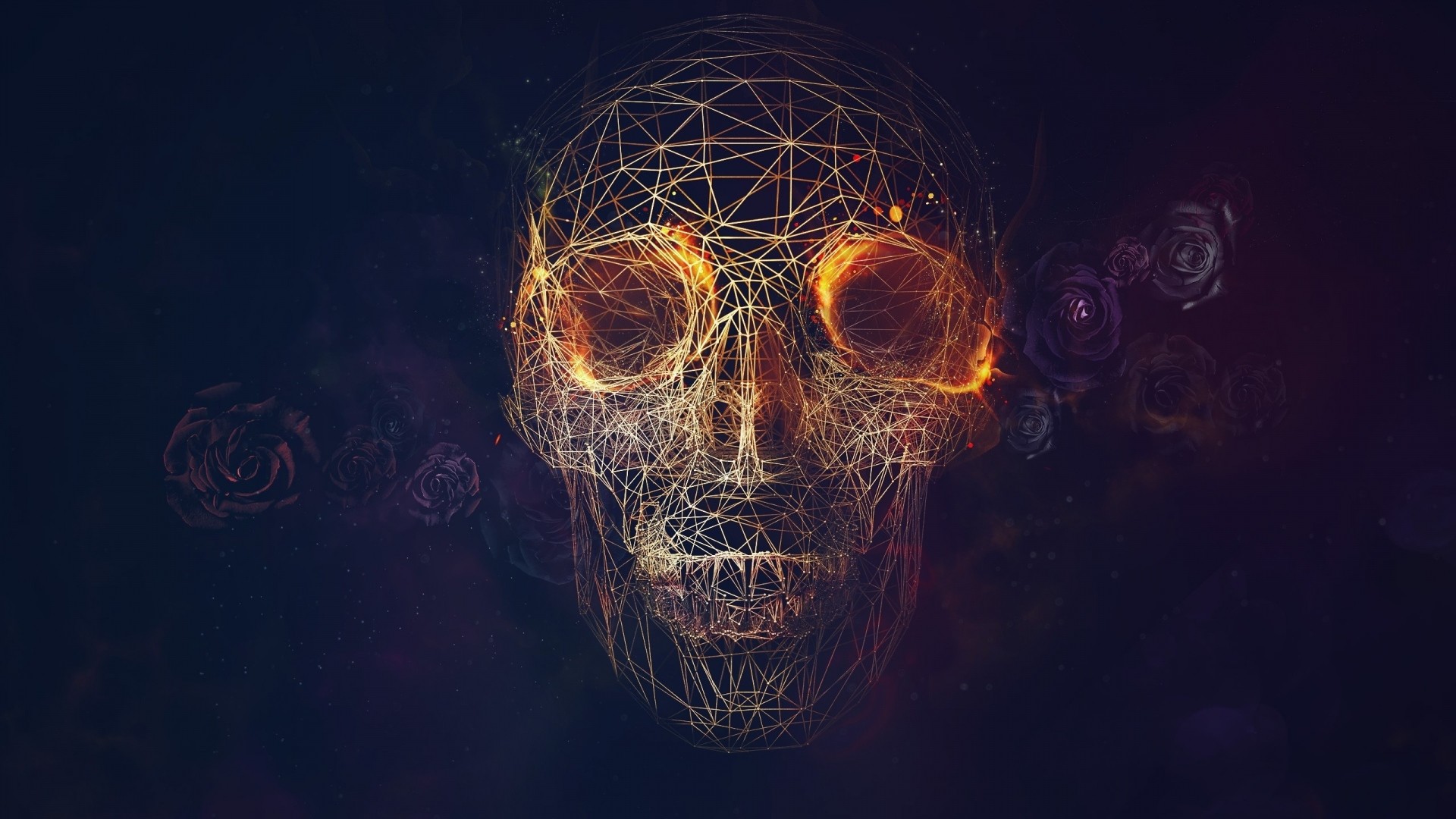 Preview wallpaper skull, lines, roses, geometry 1920×1080