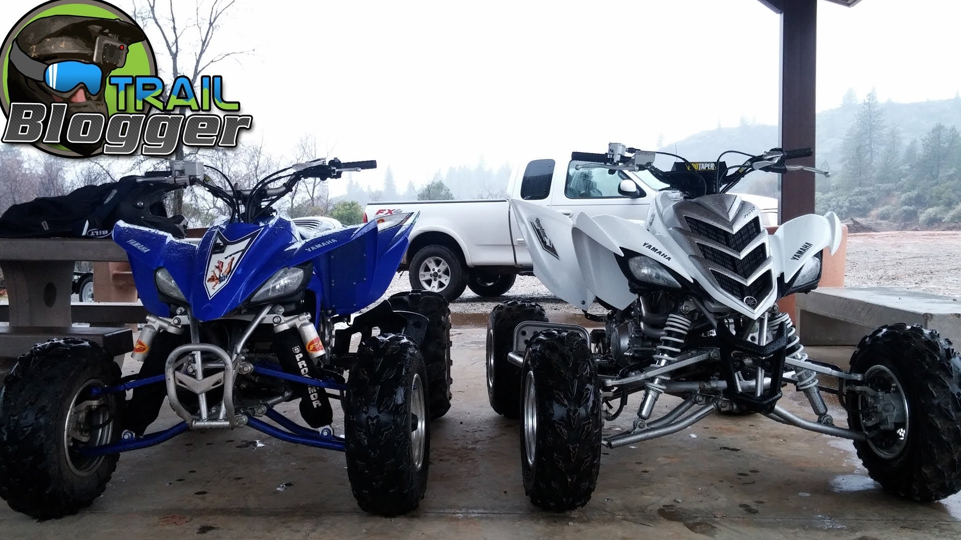 YFZ450 and Raptor 700 four wheeler riding up trail 17 The Chute