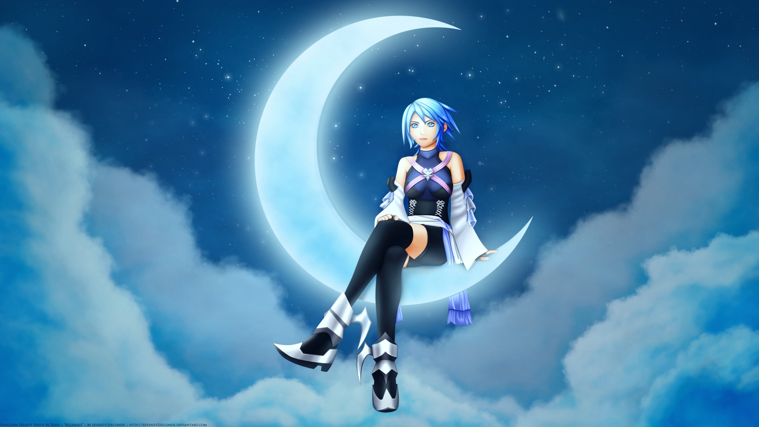 Wallpaper Anime, Girl, Moon, Stars, Night