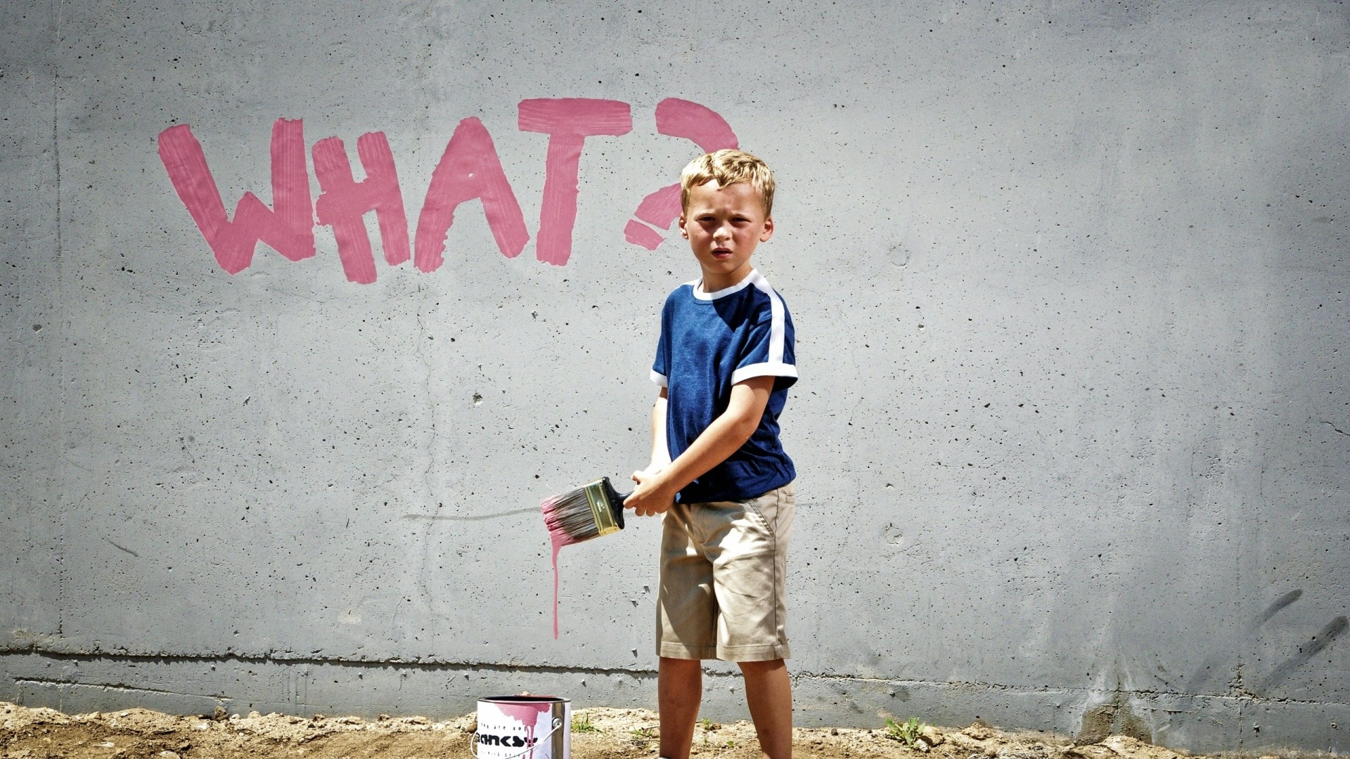 Wallpaper baby, boy, brush, paint, wall, sign, issue