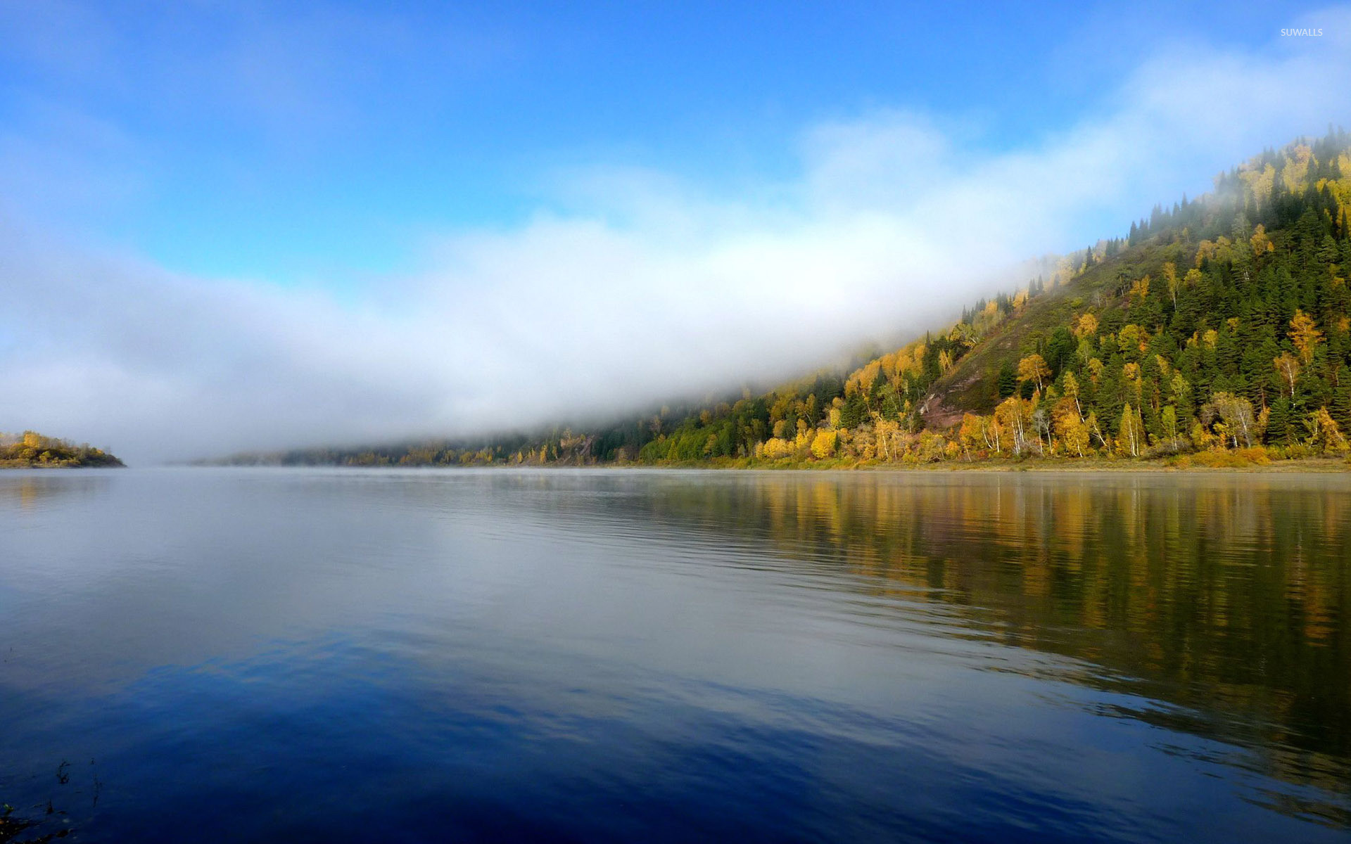 Foggy mountain by the lake wallpaper – Nature wallpapers –