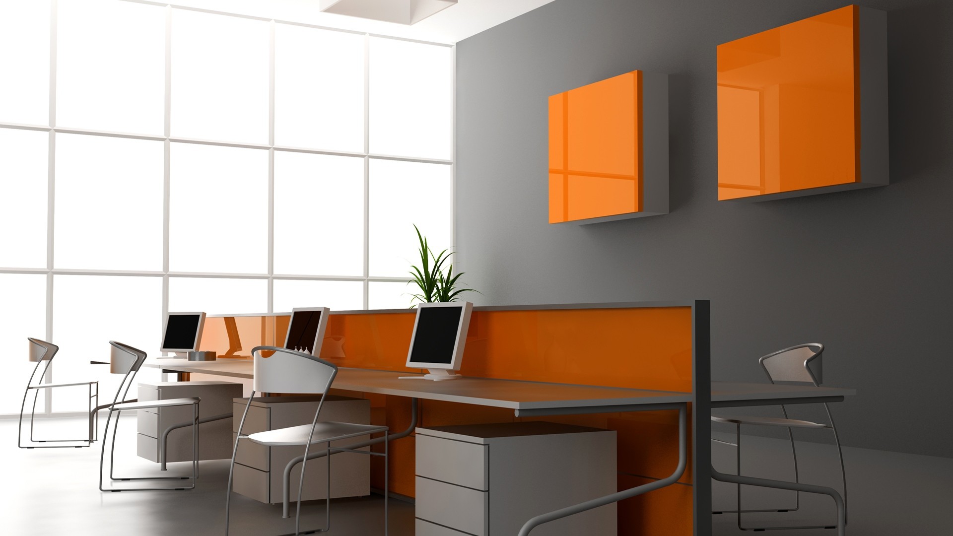 Preview wallpaper office, desks, computers, style, modern 1920×1080