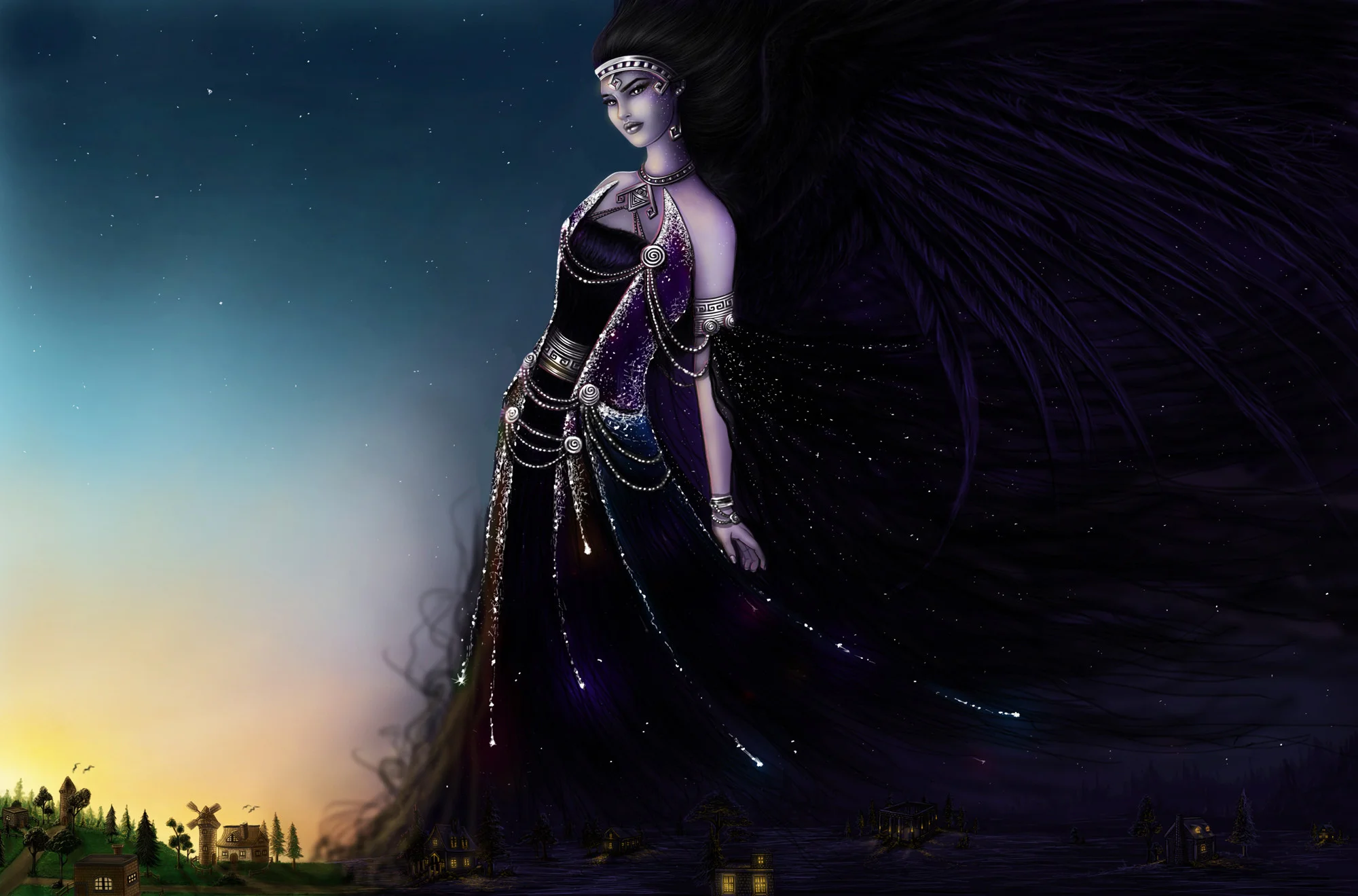 Fantasy Women Greek Goddess Nyx Night Wallpaper Emanuella Kozas Deviant Art