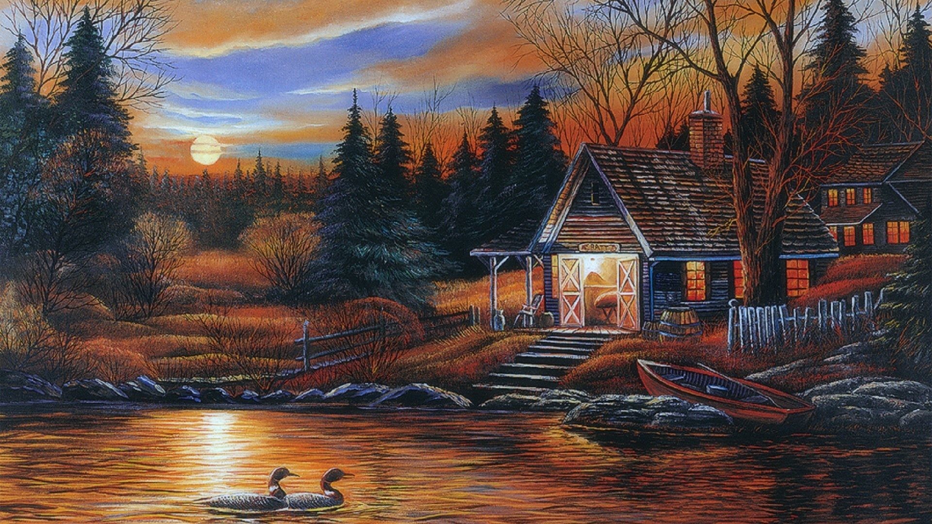 Paintings Tag – Romantic Lakeside Paintings Sunsets Animals Couple Love Four Seasons Cottages Lakes Attractions Dreams