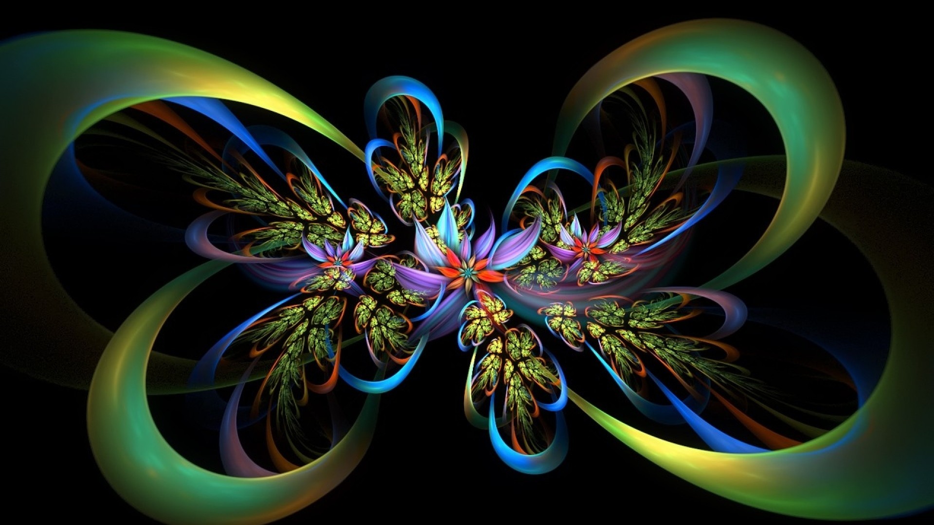 Background Full HD 1080p. Wallpaper fractal, lines, flowers, patterns