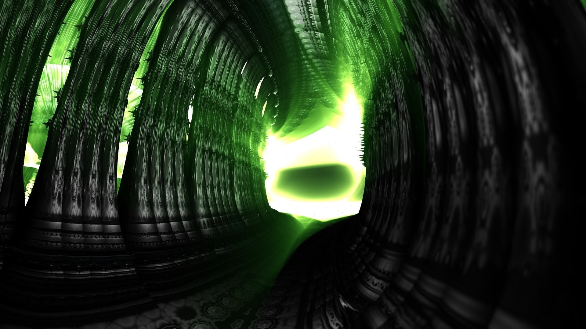 Abstract – Fractal Digital Abstract Dark Black Green 3D CGI Artistic Wallpaper